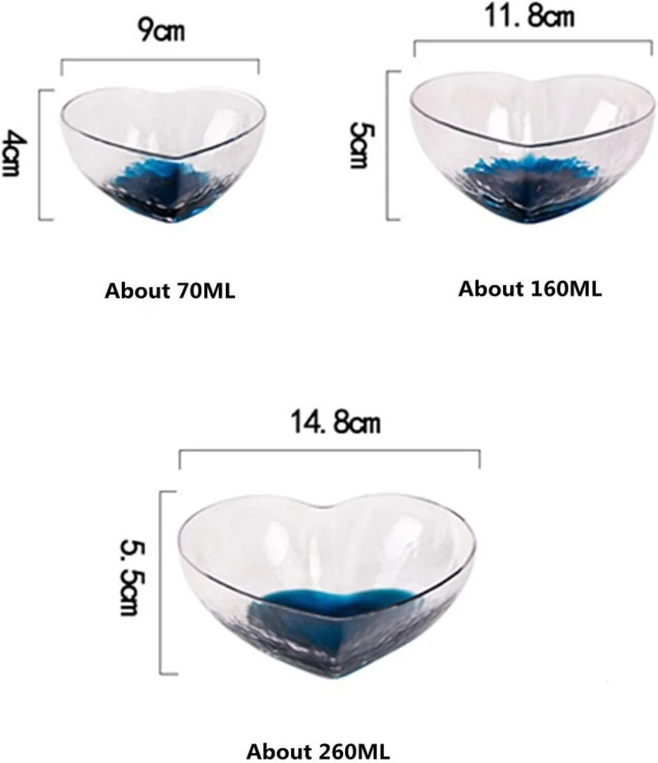 کاسه شیشه ای qujshop، کاسه های سالاد میوه، ظروف شیشه ای طرح قلب، کاسه شیشه ای چند منظوره کریستالی برای دسر، دیپ و ظروف آب نبات (اندازه: S 70ML)