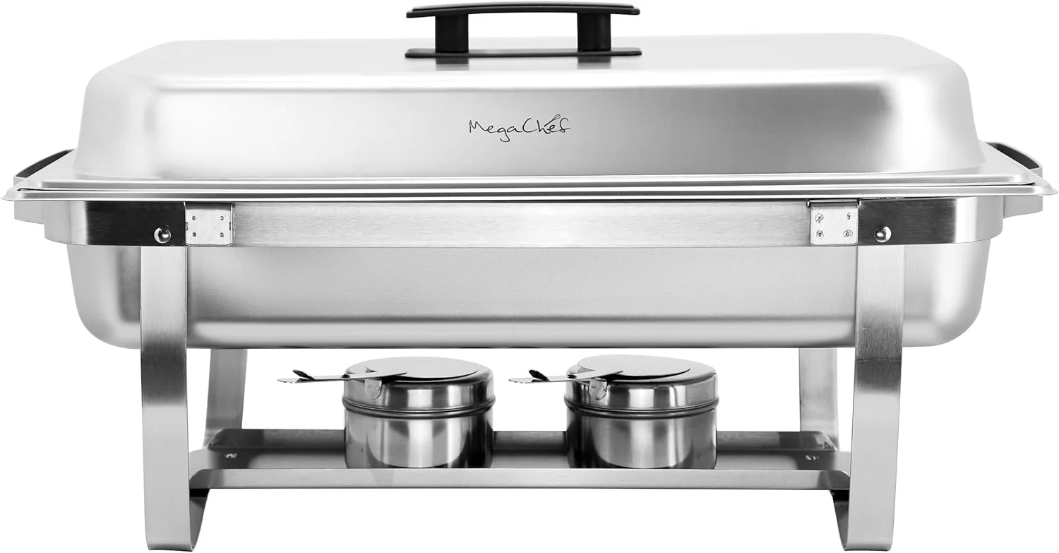 ظرف گرم نگهدارنده غذا مستطیلی استیل مگاشف با ظرفیت ۹.۵ کوارت، مناسب برای پذیرایی، کترینگ و مهمانی‌های بزرگ (۴ عدد، ۹.۵ کوارت)