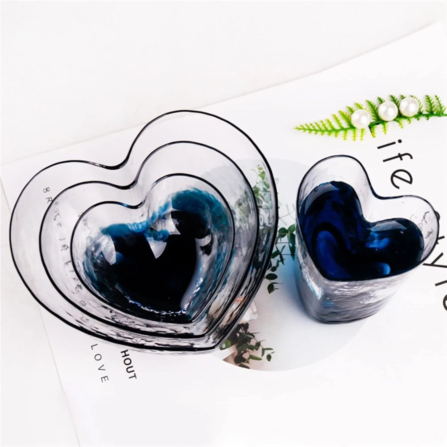 کاسه شیشه ای qujshop، کاسه های سالاد میوه، ظروف شیشه ای طرح قلب، کاسه شیشه ای چند منظوره کریستالی برای دسر، دیپ و ظروف آب نبات (اندازه: S 70ML)