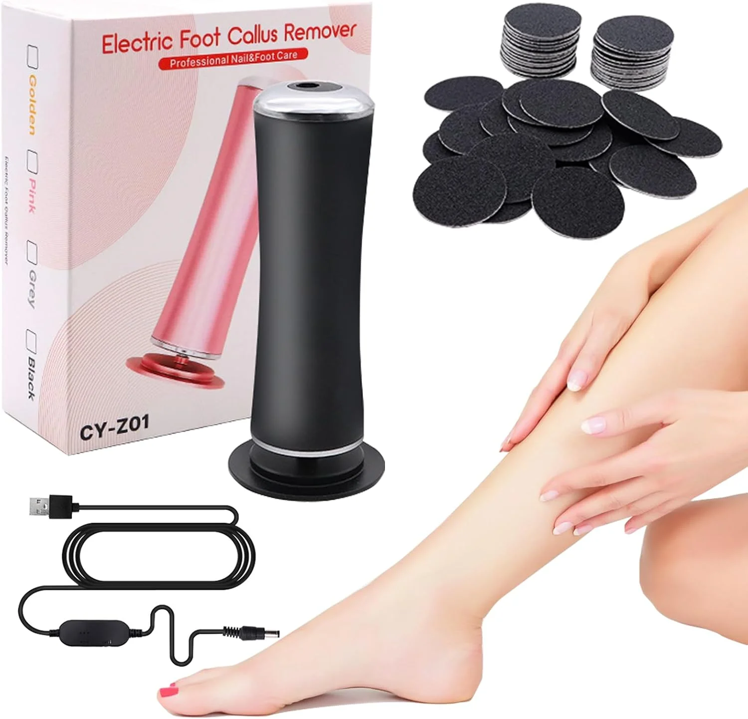 سوهان برقی پدیکور پا LXIANGN، دستگاه سنگ پای الکترونیکی با سرعت قابل تنظیم و 60 عدد دیسک سمباده تعویضی، سوهان پدیکور پا برای از بین بردن پینه، ترک و پوست سخت آقایان و بانوان