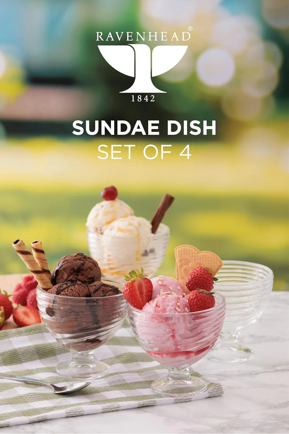 ست 4 تایی ظرف بستنی خوری Ravenhead Essentials Swirl | ظروف دسر شیشه ای 208 میلی لیتری با طراحی بافت دار - ایده آل برای بستنی، پیش غذا و تنقلات | جعبه کادویی