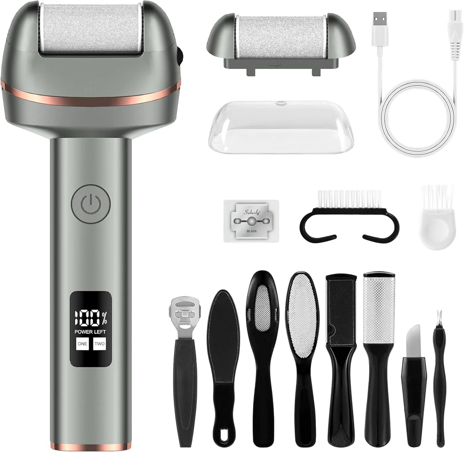 سوهان برقی پدیکور پا LOVACA 2025، دارای 2 سرعت و صفحه نمایش LED، کیت پدیکور 17 در 1 برای پاشنه های ترک خورده، پوست های مرده و مراقبت از پا های خشک، مناسب برای آقایان و بانوان