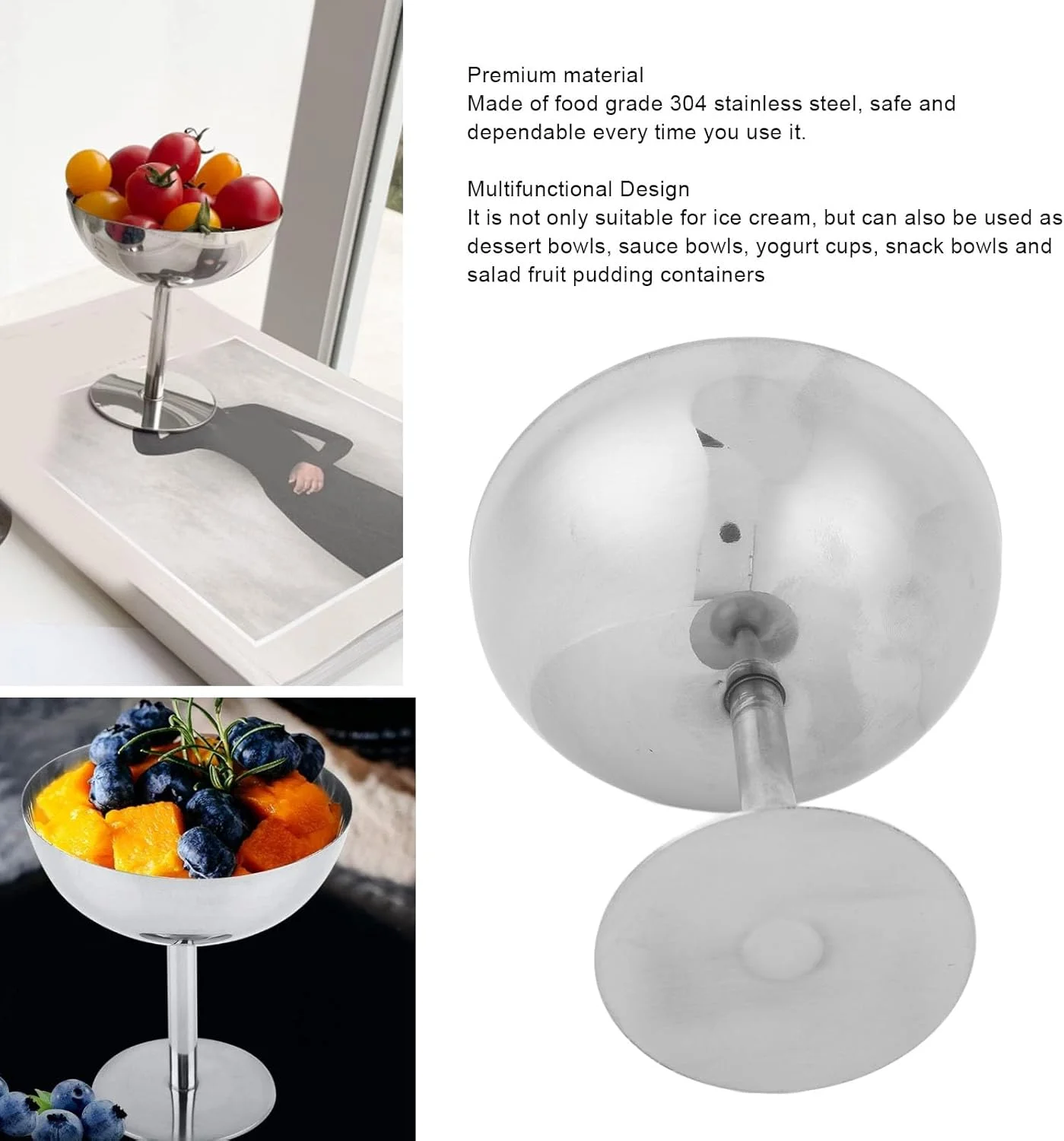 جام بستنی، فنجان پودینگ فلزی 160 میلی لیتری، کاسه های سرو دسر، کاسه بستنی استیل ضد زنگ، کاسه سالاد قابل استفاده مجدد، کاسه دسر، کاسه سس برای ظرف آب نبات میوه میان وعده