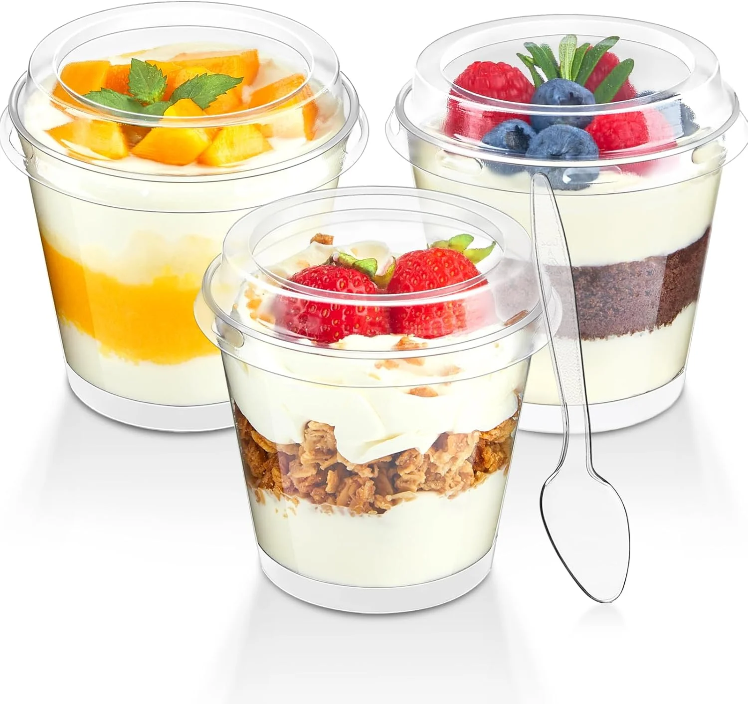 بسته 50 عددی لیوان پلاستیکی 6 اونسی Qeirudu با درب، لیوان های کوچک دسر با قاشق، لیوان های گرد برای سرو ماست، پارفیت، پودینگ، پیش غذا، میوه و بستنی بسته 50 عددی لیوان پلاستیکی 6 اونسی Qeirudu با درب، لیوان های کوچک دسر با قاشق، لیوان های گرد برای سرو ماست، پارفیت، پودینگ، پیش غذا، میوه و بستنی