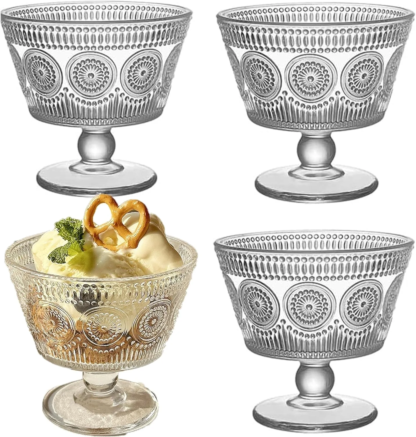 ست 4 تایی کاسه دسر شیشه ای QSLKI، 260 میلی لیتر، سبک مدرن، شیشه شفاف، پایه دار، ایده آل برای ترایفل، دسر، بستنی، ساندا، پارفه