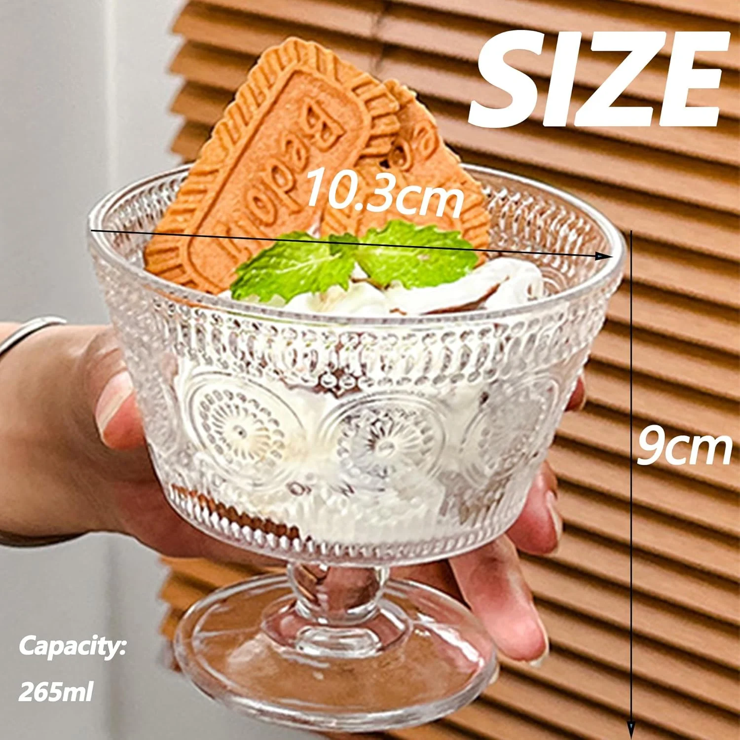 ست 4 تایی کاسه دسر شیشه ای QSLKI، 260 میلی لیتر، سبک مدرن، شیشه شفاف، پایه دار، ایده آل برای ترایفل، دسر، بستنی، ساندا، پارفه