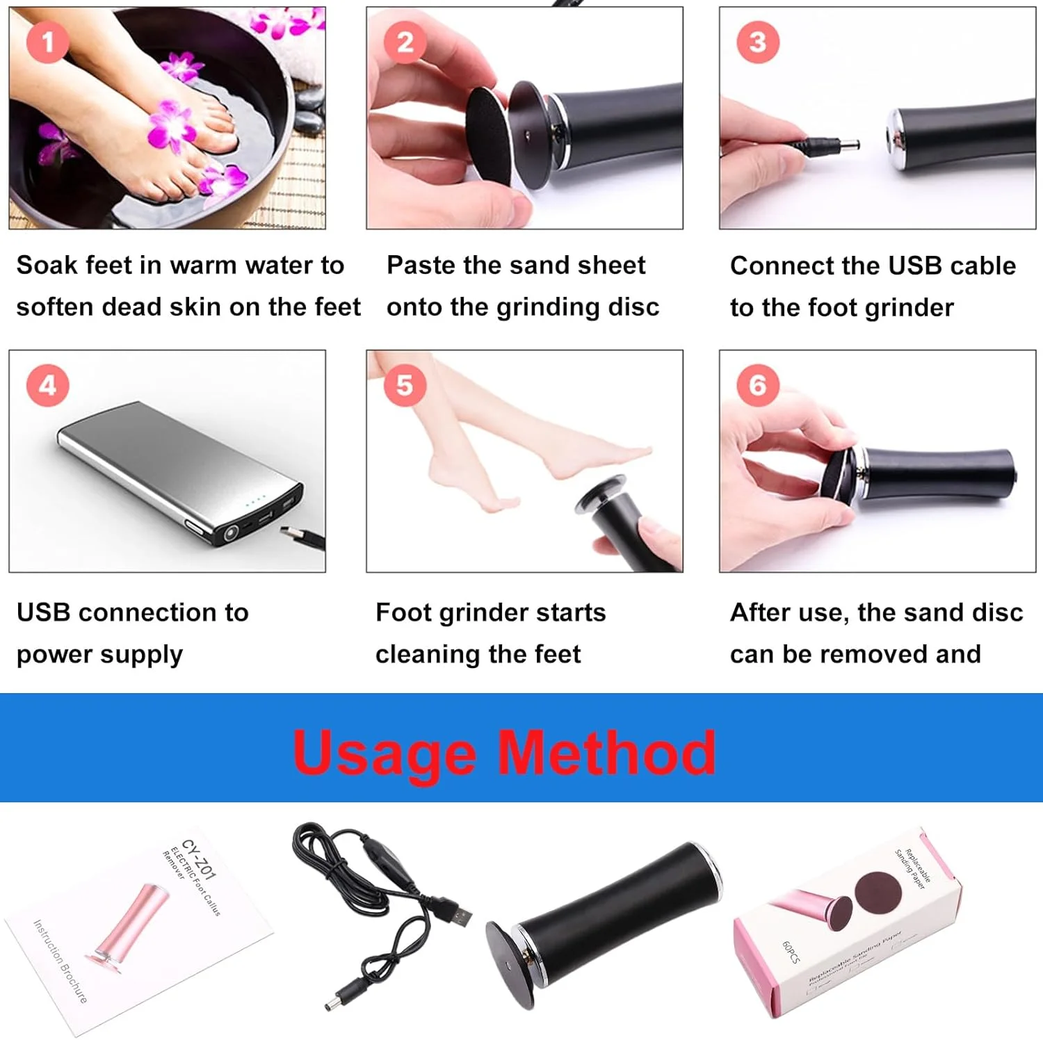 سوهان برقی پدیکور پا LXIANGN، دستگاه سنگ پای الکترونیکی با سرعت قابل تنظیم و 60 عدد دیسک سمباده تعویضی، سوهان پدیکور پا برای از بین بردن پینه، ترک و پوست سخت آقایان و بانوان