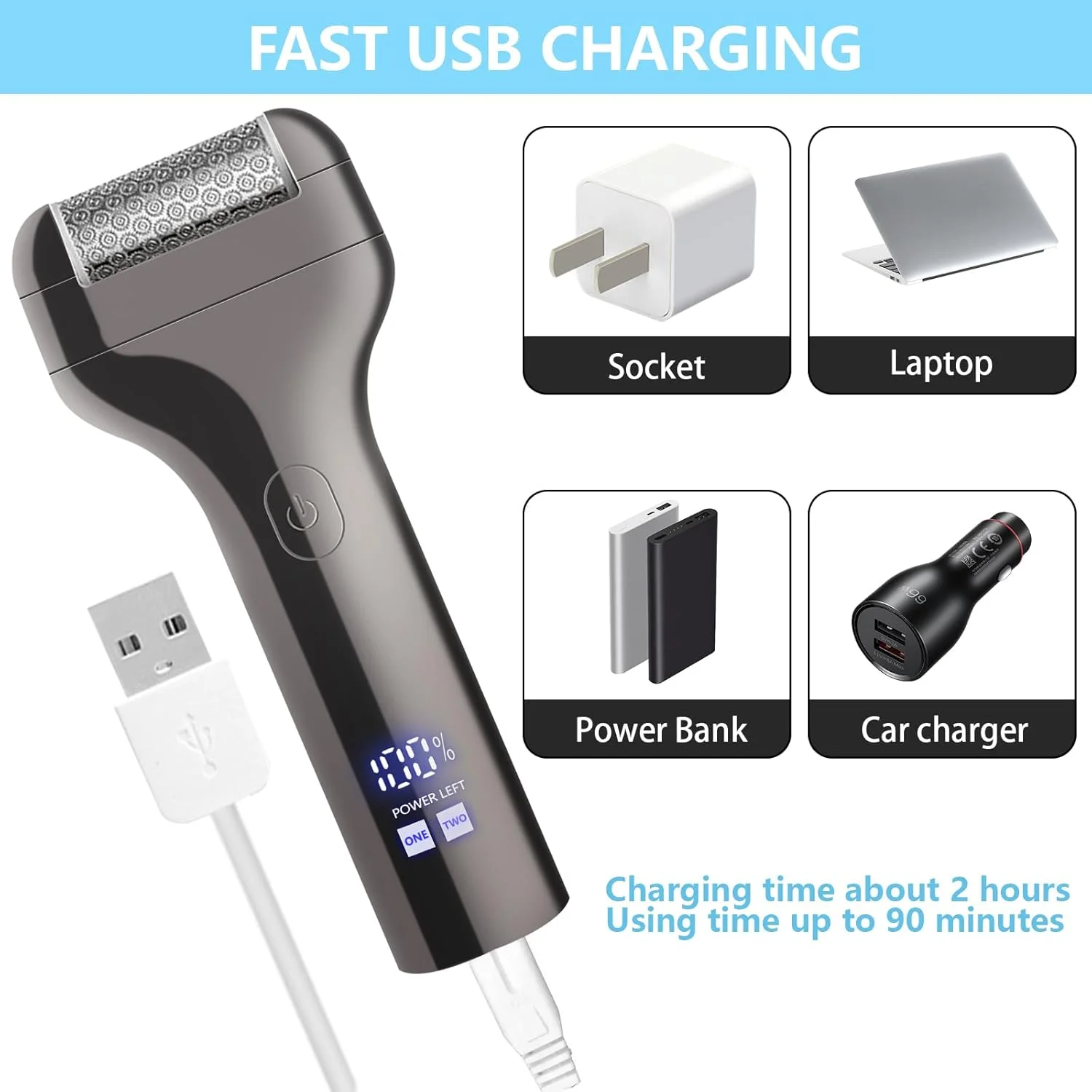 سوهان برقی پینه کیویان با سری های فلزی، از بین برنده پینه، قابل شارژ، سوهان برقی حرفه ای، سوهان پا برای مراقبت از پا