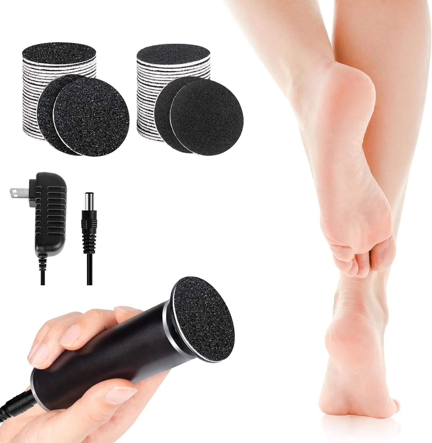 سوهان برقی پدیکور Krofaue - دستگاه سنگ پای برقی با کنترل سرعت و 60 عدد دیسک سمباده ای جایگزین، ابزار حرفه ای پدیکور برای از بین بردن پوست خشک و مرده پا، مناسب آقایان و بانوان - مشکی