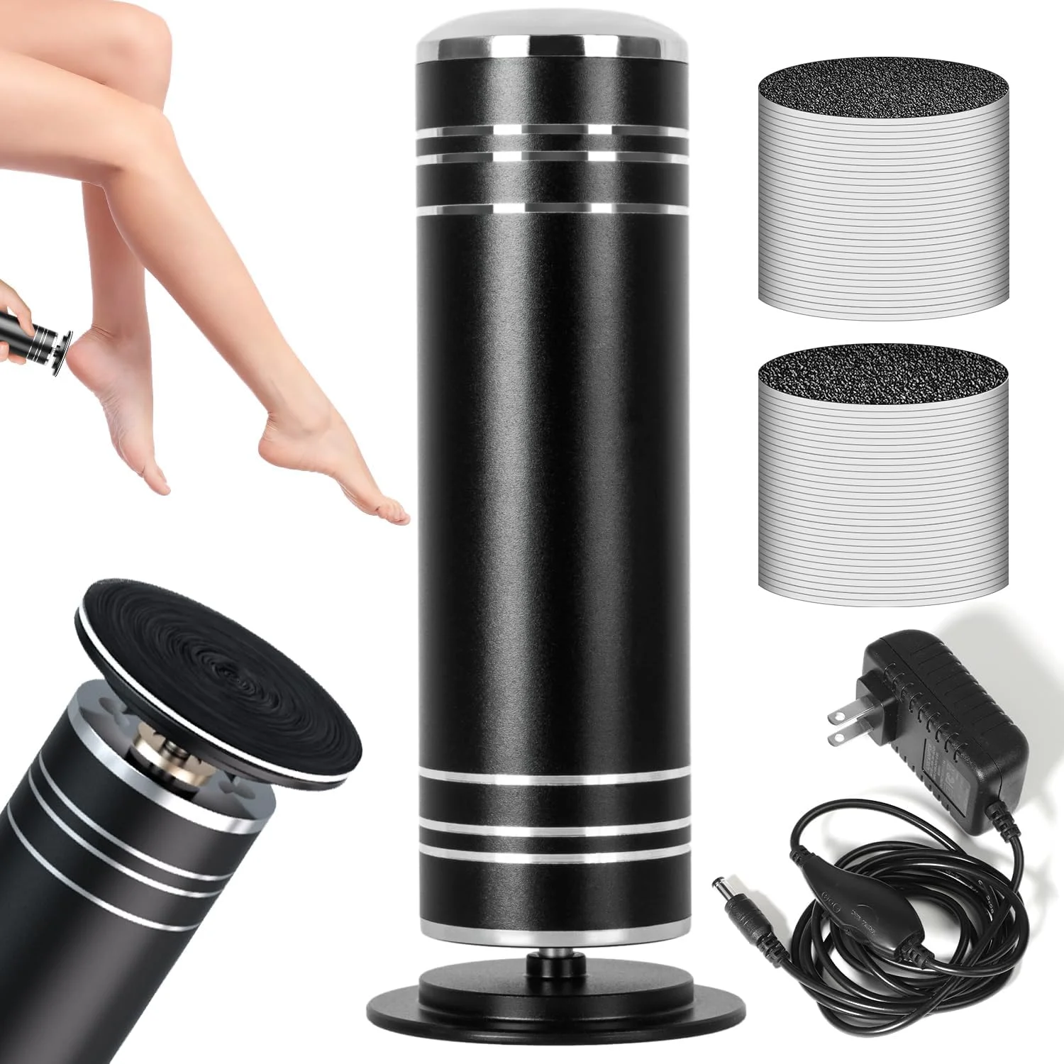 سوهان برقی پدیکور حرفه ای KROFAUE با سرعت 1000 دور در دقیقه - ابزار پدیکور آلومینیومی قابل تنظیم به همراه 60 عدد دیسک سمباده ای برای از بین بردن پوست های مرده در خانه