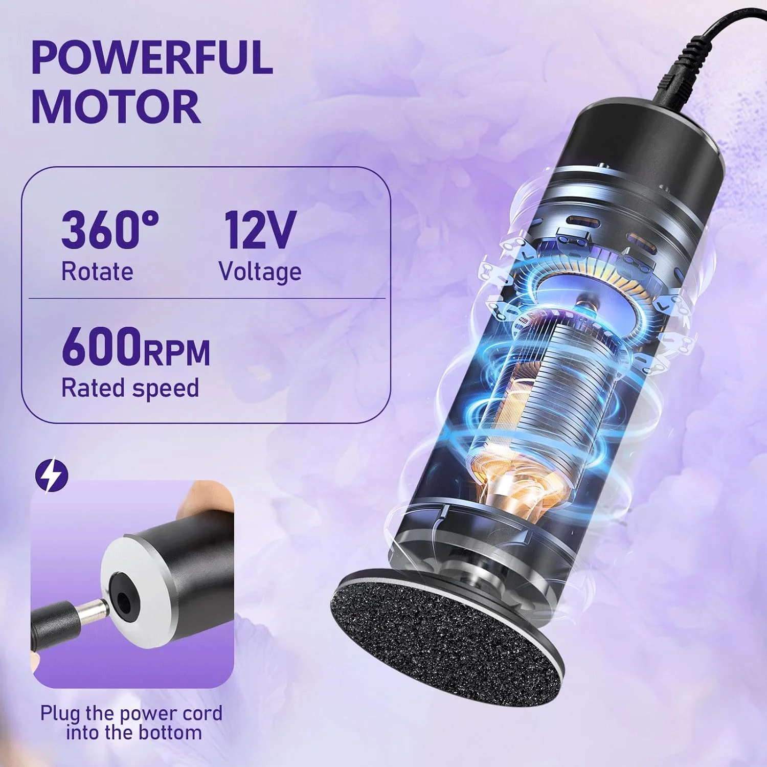 سوهان برقی پدیکور Krofaue - دستگاه سنگ پای برقی با کنترل سرعت و 60 عدد دیسک سمباده ای جایگزین، ابزار حرفه ای پدیکور برای از بین بردن پوست خشک و مرده پا، مناسب آقایان و بانوان - مشکی