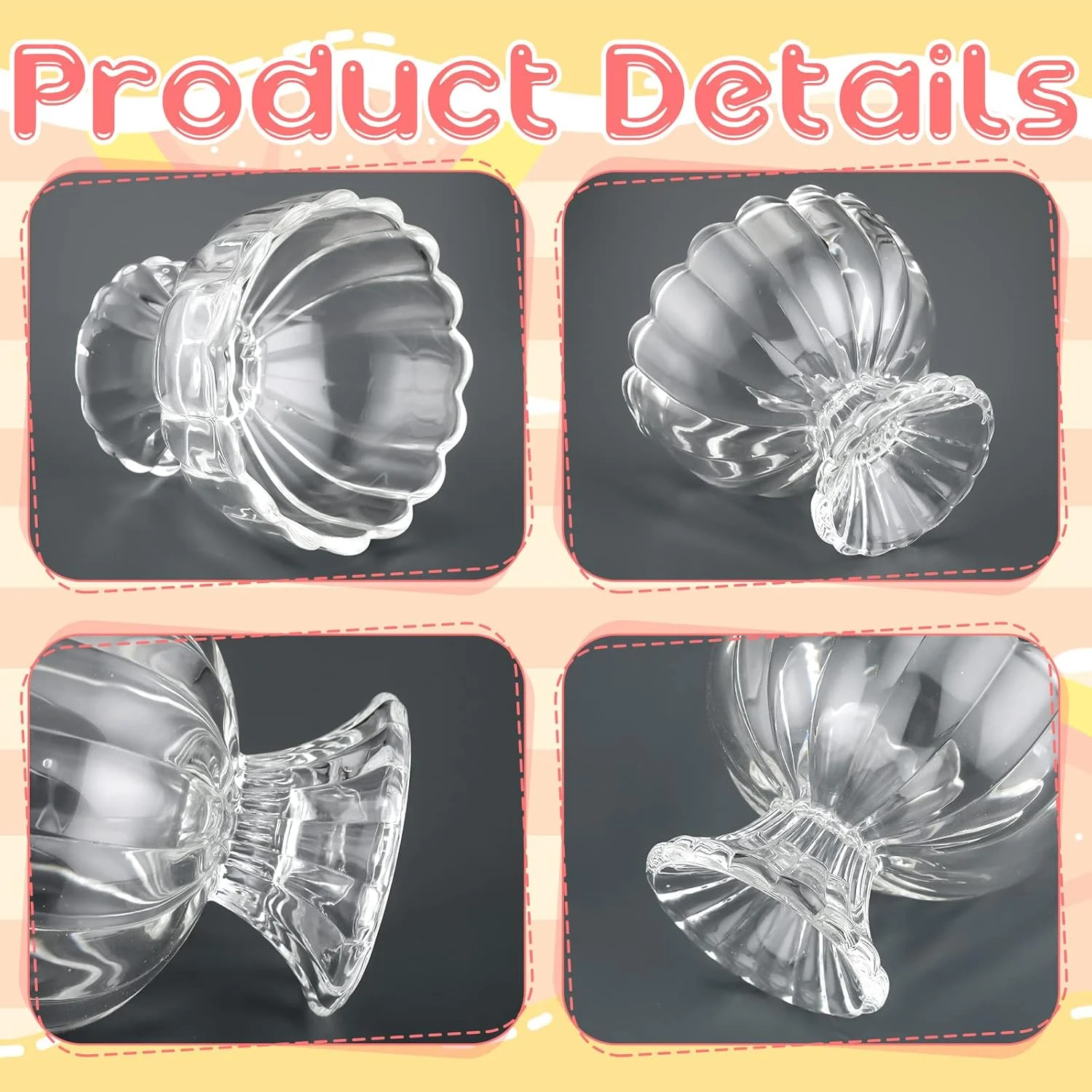 ست کاسه بستنی کوچک پاچن، کاسه های شیشه ای شفاف لاله ای، فنجان های دسر شیشه ای پایه دار 100-200 میلی لیتری برای دسر، بستنی، ترایفل، سالاد میوه، مافین، کیک، پودینگ، کوکتل (سفید شفاف، 12 عدد)