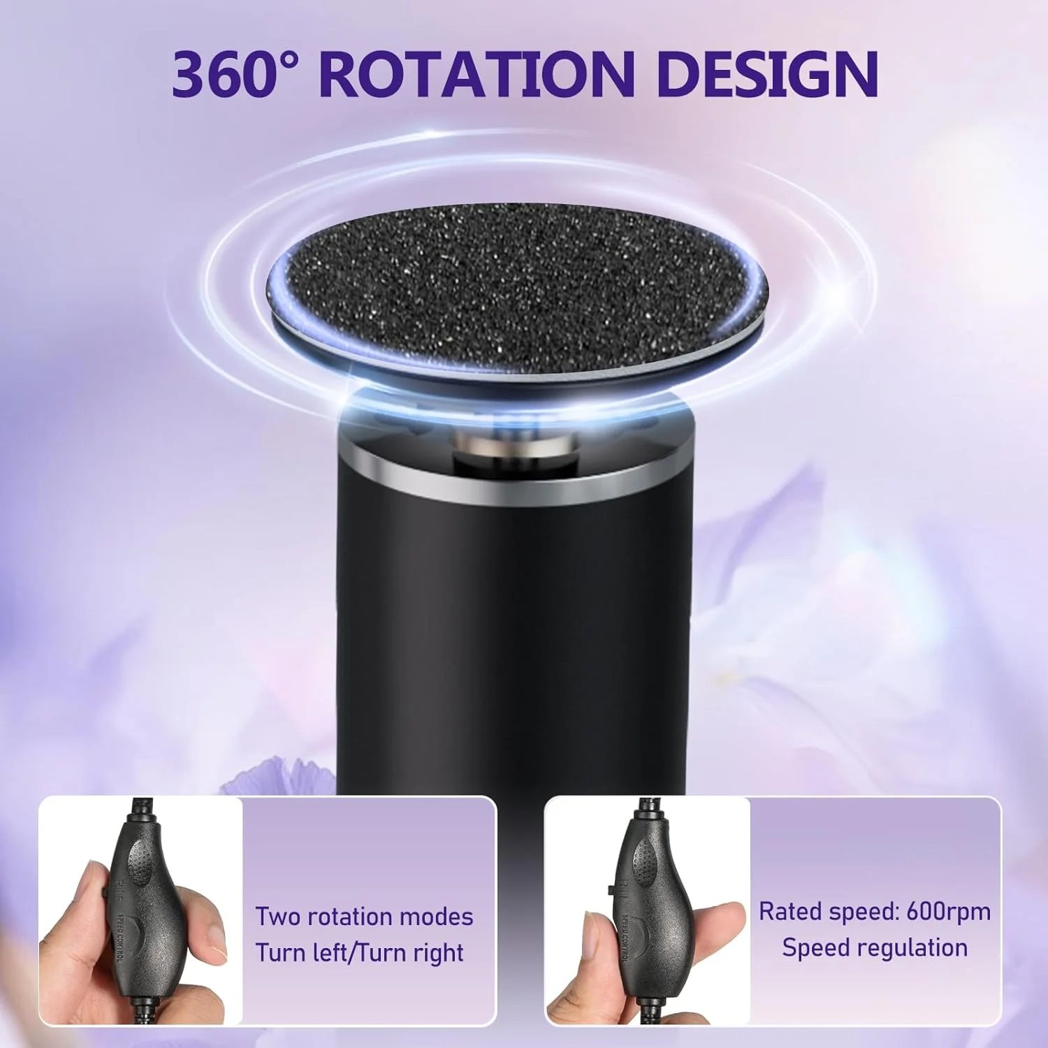 سوهان برقی پدیکور Krofaue - دستگاه سنگ پای برقی با کنترل سرعت و 60 عدد دیسک سمباده ای جایگزین، ابزار حرفه ای پدیکور برای از بین بردن پوست خشک و مرده پا، مناسب آقایان و بانوان - مشکی