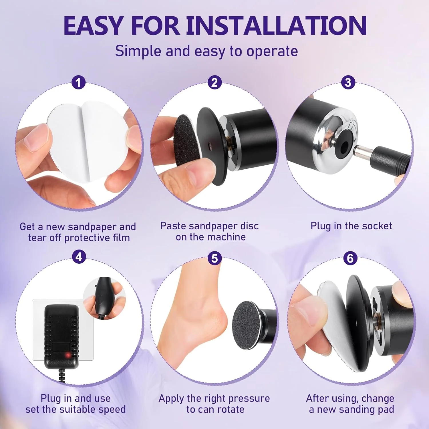 سوهان برقی پدیکور Krofaue - دستگاه سنگ پای برقی با کنترل سرعت و 60 عدد دیسک سمباده ای جایگزین، ابزار حرفه ای پدیکور برای از بین بردن پوست خشک و مرده پا، مناسب آقایان و بانوان - مشکی