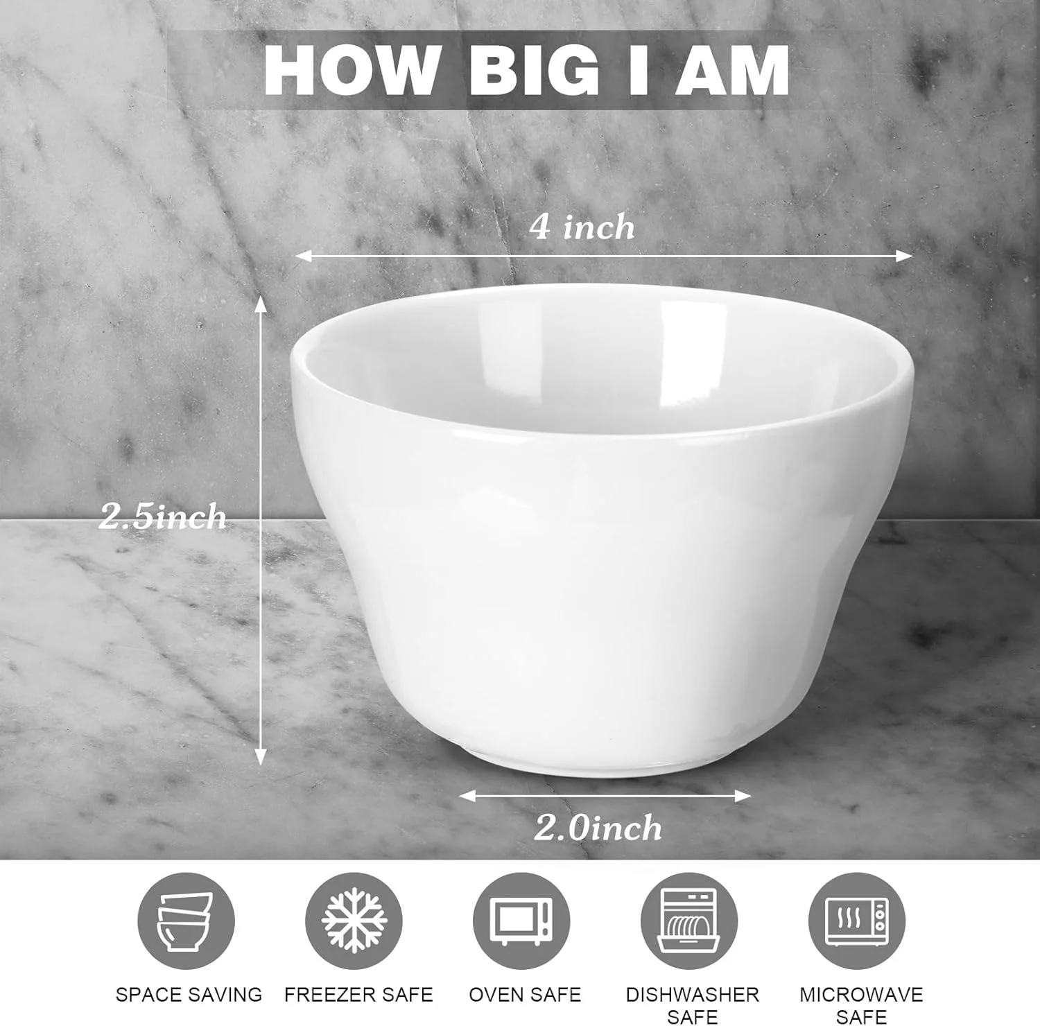 بسته 12 عددی کاسه های چینی 240 میلی لیتری، کاسه های کوچک دسر، فنجان های چینی آبگوشت، کاسه های سوپ و دیپ برای بستنی، سس، سوپ های آبکی، مخلفات، سالاد، غلات، برنج، قابل استفاده در مایکروویو و ماشین ظرفشویی، سفید