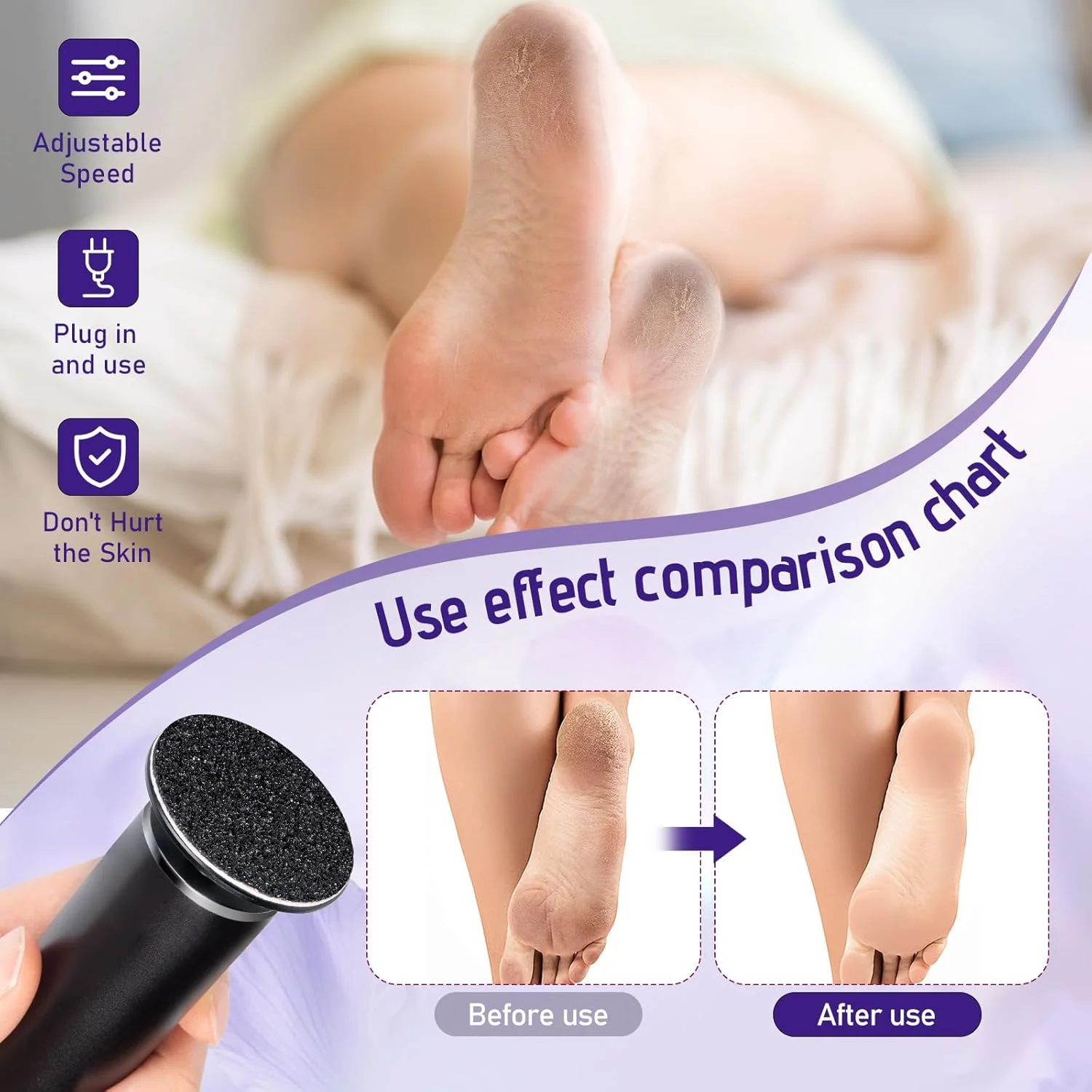 سوهان برقی پدیکور Krofaue - دستگاه سنگ پای برقی با کنترل سرعت و 60 عدد دیسک سمباده ای جایگزین، ابزار حرفه ای پدیکور برای از بین بردن پوست خشک و مرده پا، مناسب آقایان و بانوان - مشکی