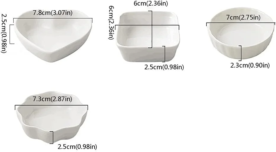 کاسه های اسنک، کاسه کوچک سفید چینی، کاسه دسر بستنی، ظرف جانبی دسر مناسب برای آشپزخانه منزل رستوران 4 عدد کاسه اسنک و دیپ