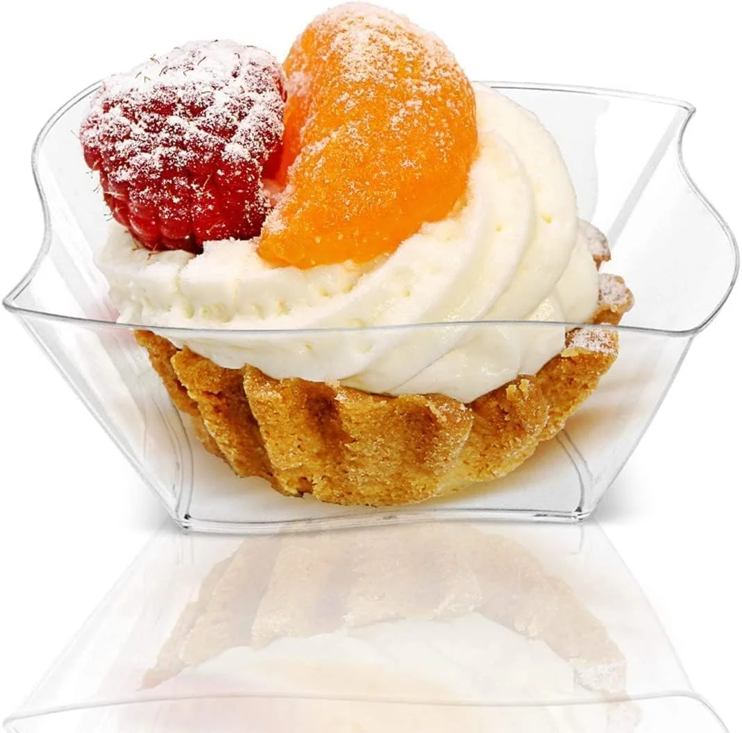 50 عدد مینی جام دسر پلاستیکی، کاسه دسر پلاستیکی ساده مینی کاسه، کاسه های سرو پلاستیکی فشرده برای دسر، پودینگ، موس مهمانی (9 x 9 سانتی متر)