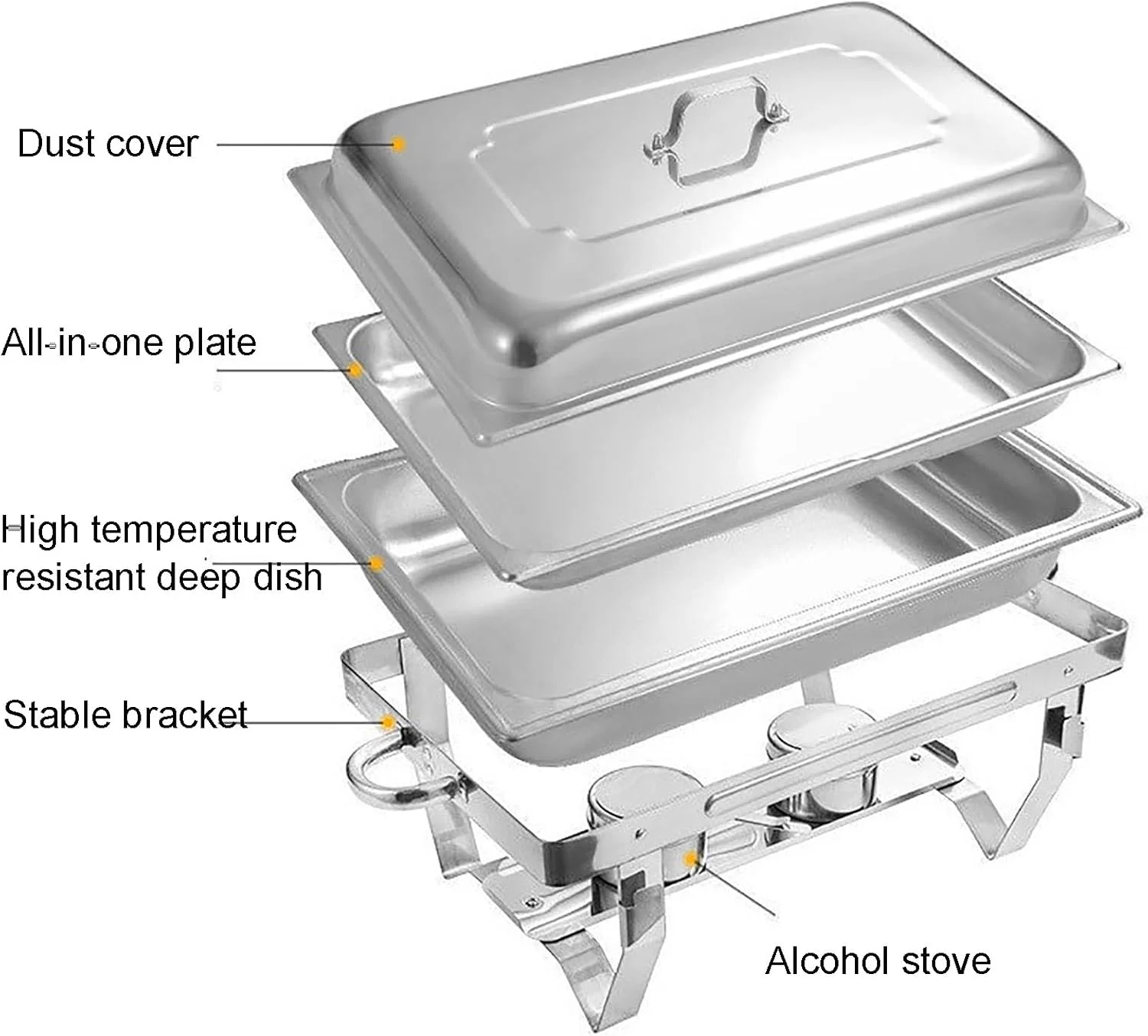 ظرف گرم نگهدارنده غذا، گرم کننده قابل حمل غذا، گرم کننده بوفه و غذا، ظرف گرم نگهدارنده غذا استیل ضد زنگ، مناسب برای بوفه/عروسی/مهمانی/ضیافت/مراسم پذیرایی (رنگ: 1 خانه، سایز