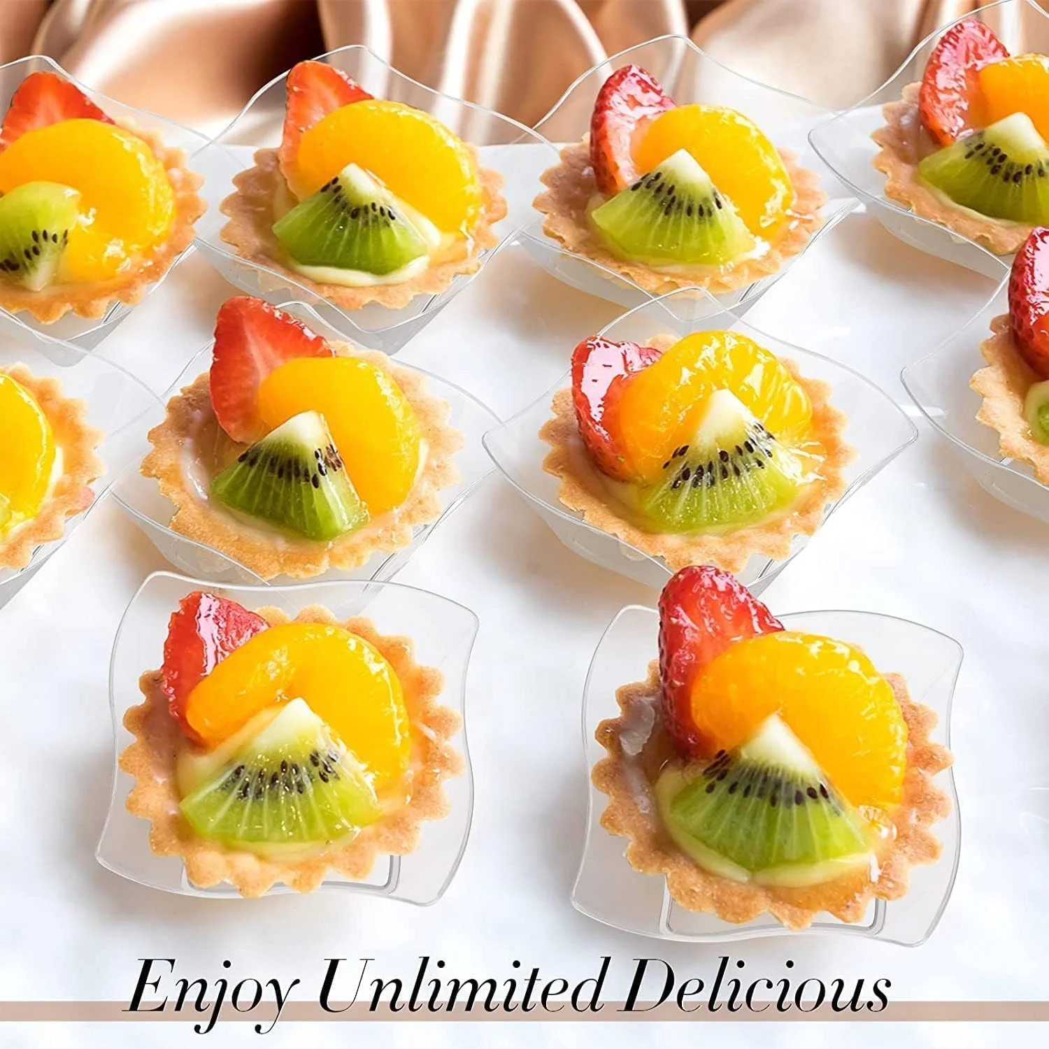 50 عدد مینی جام دسر پلاستیکی، کاسه دسر پلاستیکی ساده مینی کاسه، کاسه های سرو پلاستیکی فشرده برای دسر، پودینگ، موس مهمانی (9 x 9 سانتی متر)