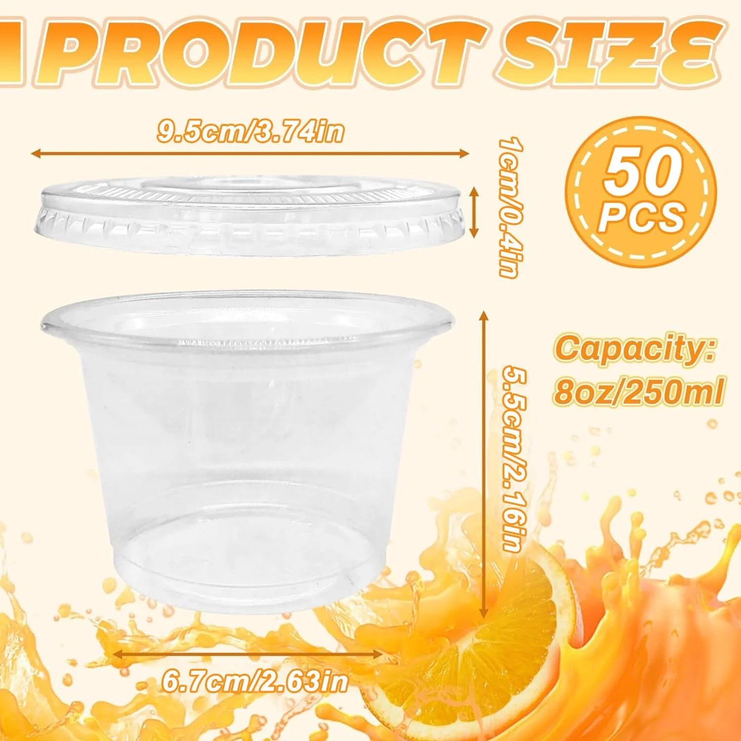 50 عدد ظرف دسر پلاستیکی شفاف یکبار مصرف با درب های ضد نشت (250 میلی لیتر، 8.7 اونس)، ظرف دسر کوچک برای میوه، پودینگ، موس، بستنی و کیک توت فرنگی