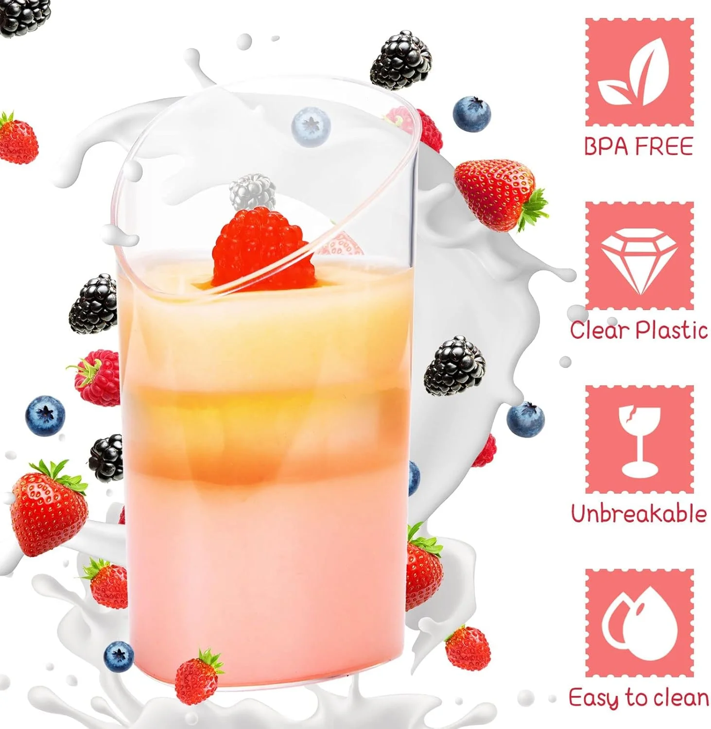 ظروف دسر پلاستیکی با قاشق، 50 عدد مینی موس یکبار مصرف پلاستیکی سخت شفاف بستنی دسر فنجان پارفه شیب دار مربع مناسب برای مهمانی ها، مهمانی های تعطیلات، تولدها و غیره.