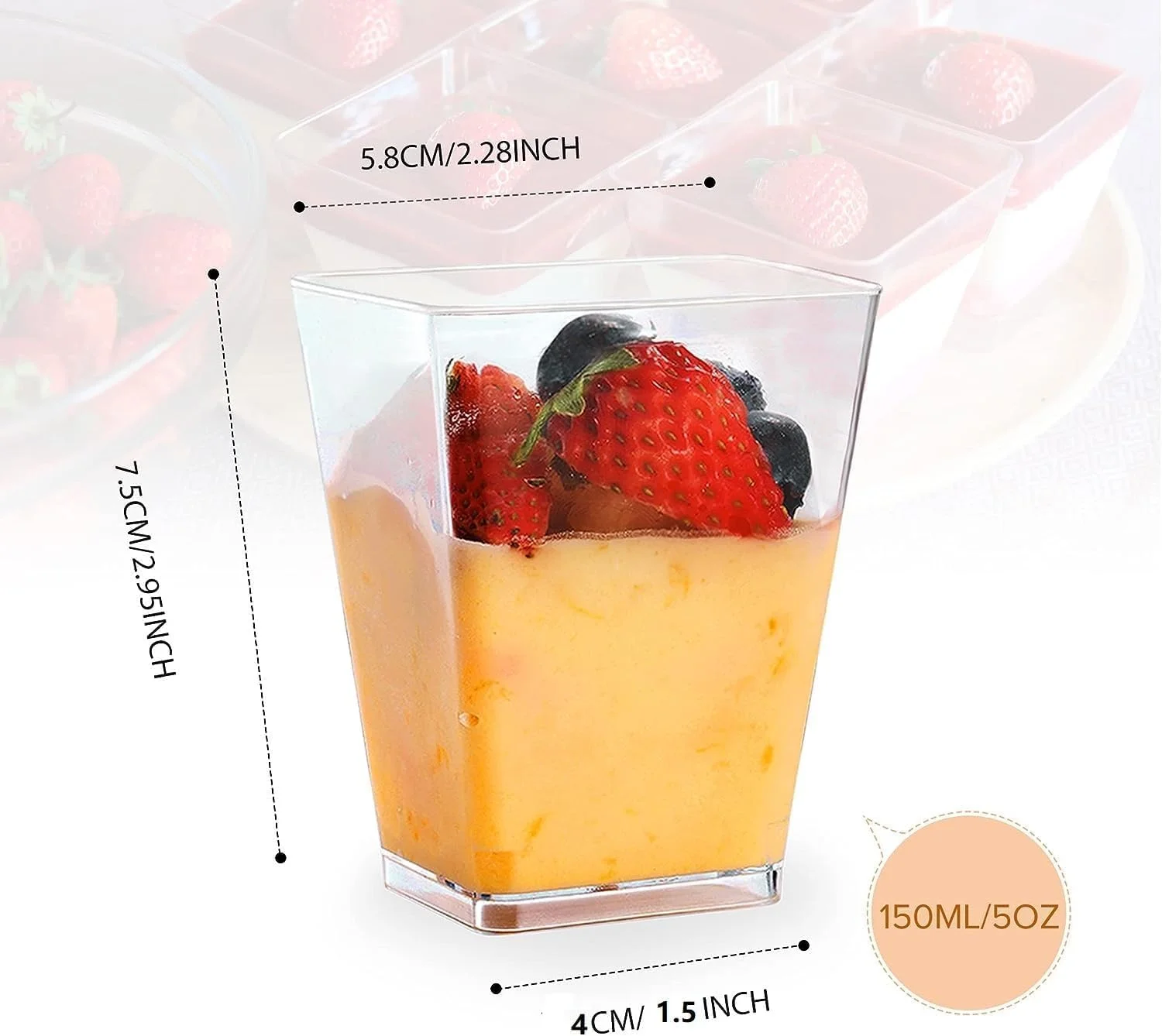 ست 50 عددی فنجان دسر مربعی Poicbor به همراه قاشق و درب، پلاستیک شفاف، ظرفیت 150 میلی لیتر، قالب گیری تزریقی، قابل شستشو در ماشین ظرفشویی ست 50 عددی فنجان دسر مربعی Poicbor به همراه قاشق و درب، پلاستیک شفاف، ظرفیت 150 میلی لیتر، قالب گیری تزریقی، قابل شستشو در ماشین ظرفشویی