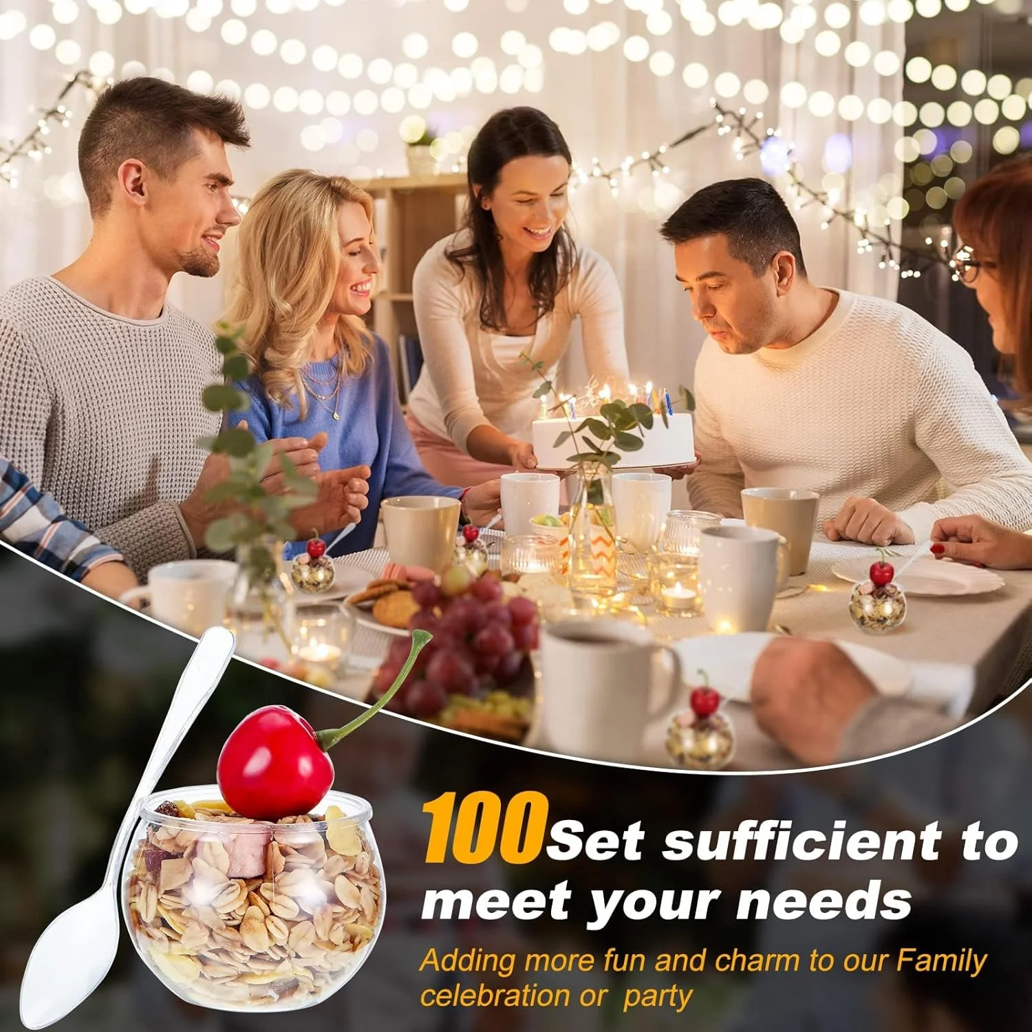 ظروف بستنی پلاستیکی، 50 عدد ظرف دسر کوچک کروی 2 اونسی به همراه قاشق، کاسه های پیش غذا یکبار مصرف گرد، کاسه های پارفیت شفاف، لیوان پلاستیکی کوچک برای سالاد، مراسم عروسی، جشن تولد