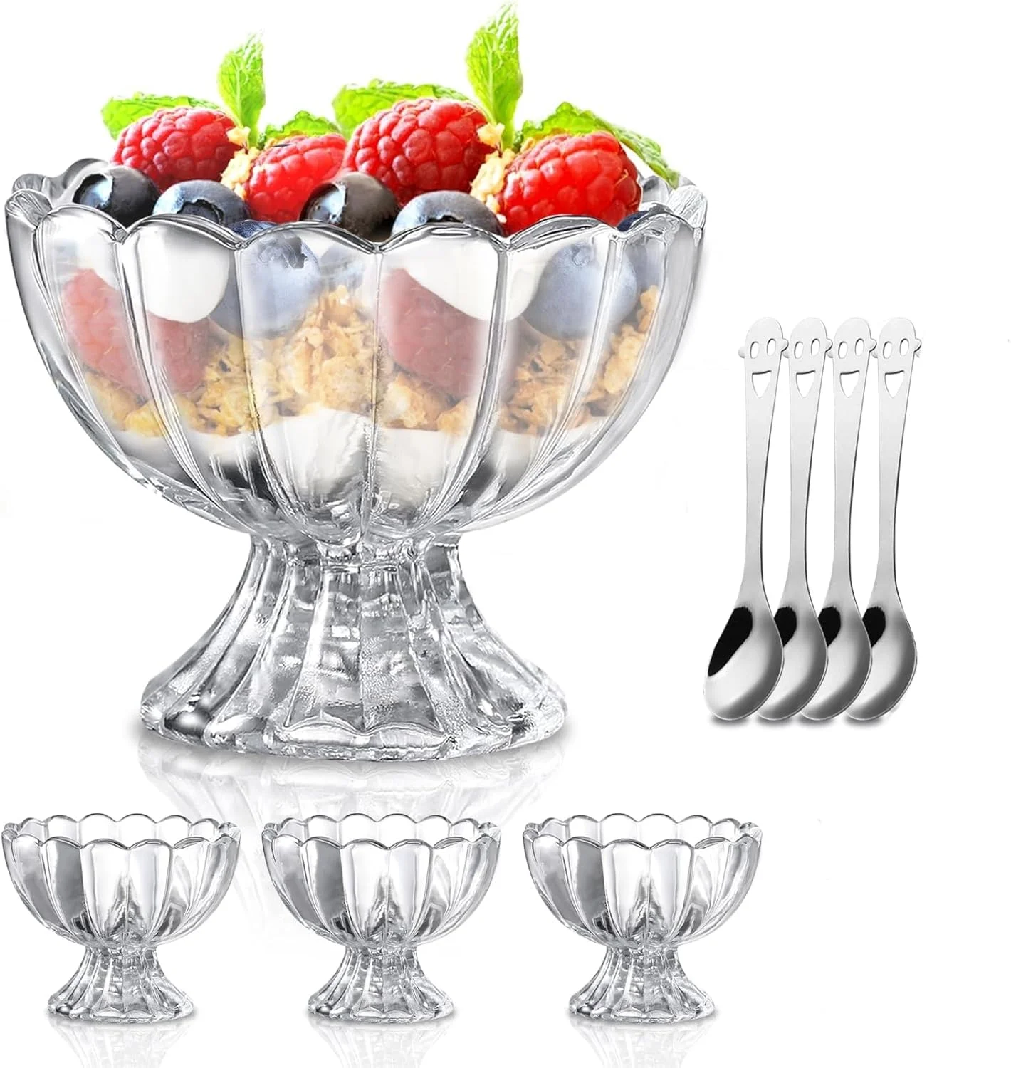 بسته 4 عددی کاسه دسر شیشه ای با قاشق - کاسه های دسر پایه دار 150 میلی لیتری، کاسه بستنی شیشه ای برای دسر، بستنی، سالاد، کوکتل، چاشنی، ترایفل بسته 4 عددی کاسه دسر شیشه ای با قاشق - کاسه های دسر پایه دار 150 میلی لیتری، کاسه بستنی شیشه ای برای دسر، بستنی، سالاد، کوکتل، چاشنی، ترایفل