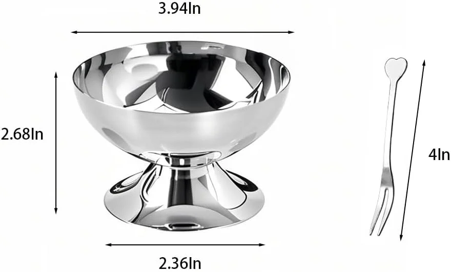 کاسه بستنی استیل ضد زنگ PACEKONER، کاسه سالاد قابل استفاده مجدد، کاسه دسر، فنجان فلزی، برای بستنی، میوه، پودینگ، تنقلات، چاشنی (نقره ای، 3.94 اینچ)