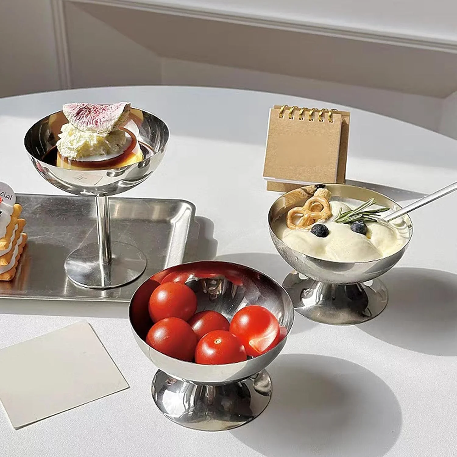 کاسه دسر Oreilet، 200 میلی لیتر فولاد ضد زنگ 304، مناسب بستنی، ماست، تنقلات، بشقاب دسر، سینی آجیل میوه ای برای خانه، هتل ها، مهمانی ها (بلند)