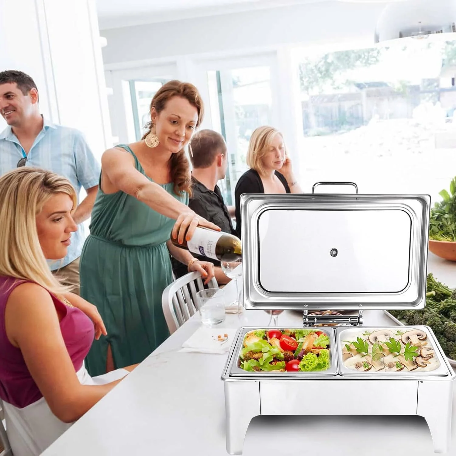 ظروف گرم نگهدارنده غذا و گرمکن پارفائور، ظرف گرمکن استیل برقی - سینی گرمکن غذا، گرمکن غذای تجاری با دمای قابل تنظیم برای مهمانی ها و مراسم عروسی