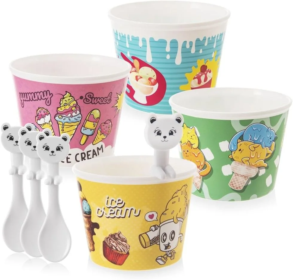 ظرف دسر بستنی خوری Orion Group با قاشق طرح دار کودکانه - بسته 4 عددی