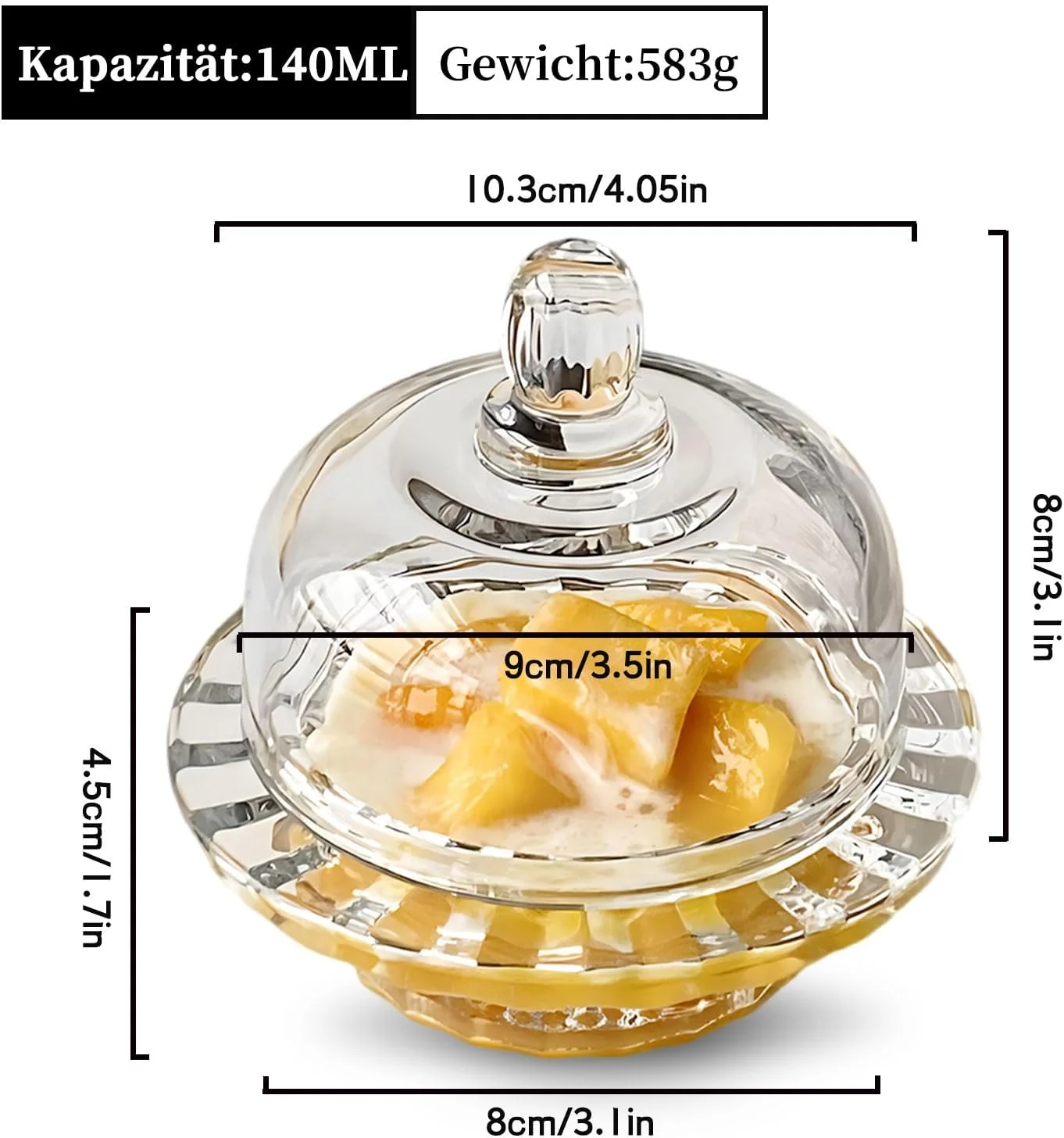 کاسه دسر شیشه ای Oriental riverkit، 140 میلی لیتر، کاسه بستنی شفاف، کاسه سوپ کوچک با درب، کاسه گرد چند منظوره برای تنقلات، میوه، دیپ، سالاد و پودینگ