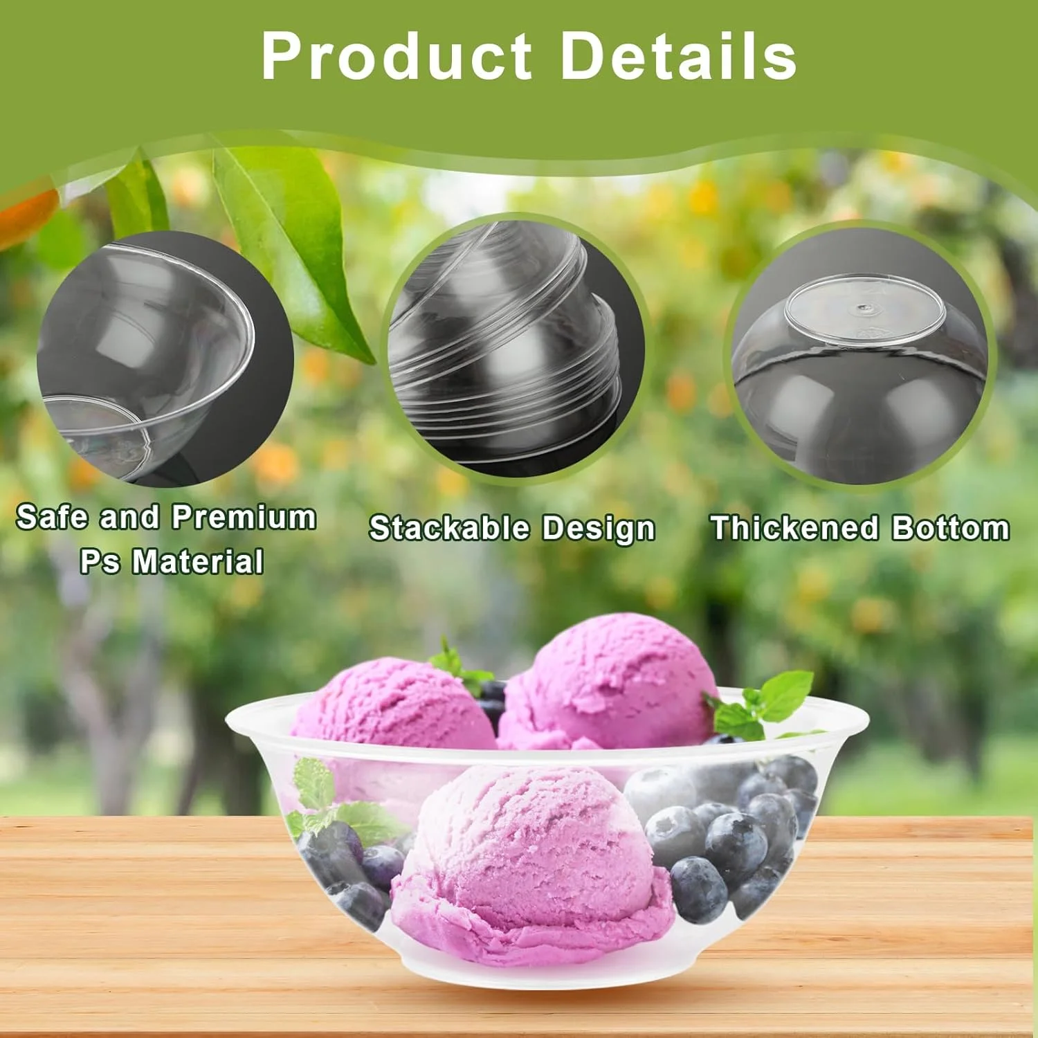 اونگی 100 عدد کاسه دسر پلاستیکی سخت 6 اونسی، کاسه سالاد شفاف، کاسه های یکبار مصرف سوپ، بستنی، آب نبات، کاسه سرو برای سالاد میوه، کینوا، بستنی، کاسه های سرو شفاف برای عروسی، تولد