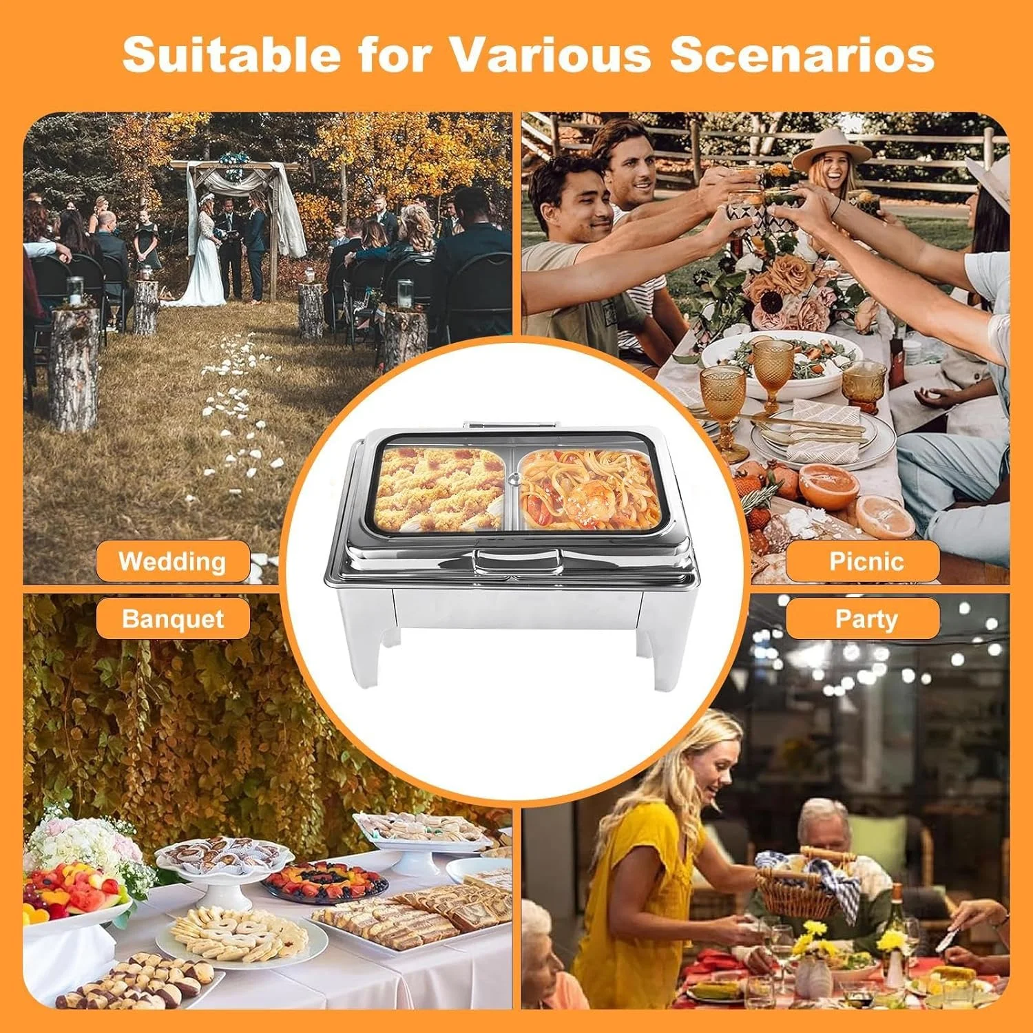 ظروف گرم نگهدارنده غذا و گرمکن پارفائور، ظرف گرمکن استیل برقی - سینی گرمکن غذا، گرمکن غذای تجاری با دمای قابل تنظیم برای مهمانی ها و مراسم عروسی