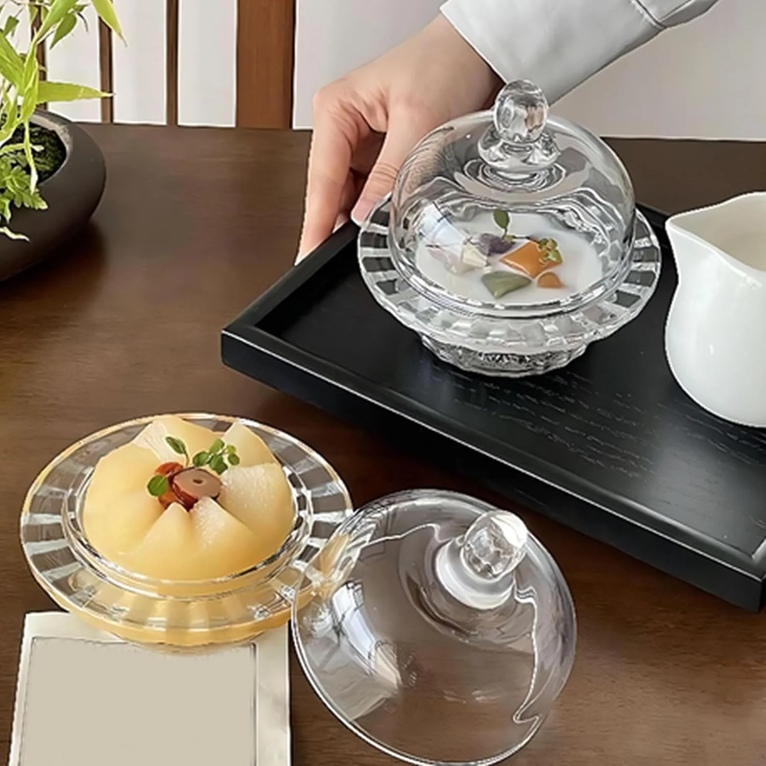 کاسه دسر شیشه ای Oriental riverkit، 140 میلی لیتر، کاسه بستنی شفاف، کاسه سوپ کوچک با درب، کاسه گرد چند منظوره برای تنقلات، میوه، دیپ، سالاد و پودینگ