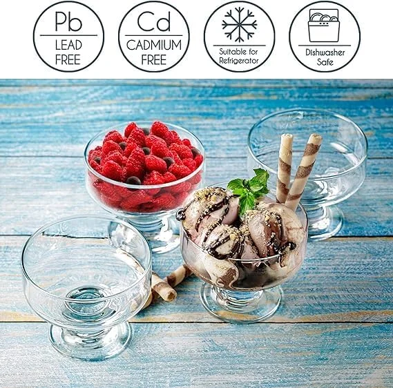 ست 6 عددی کاسه دسر شیشه ای NovalLife، کاسه های دسر شیشه ای کریستالی - کاسه های پایه دار 265 میلی لیتری برای دسر، بستنی، سالاد، کوکتل، چاشنی و ترایفل