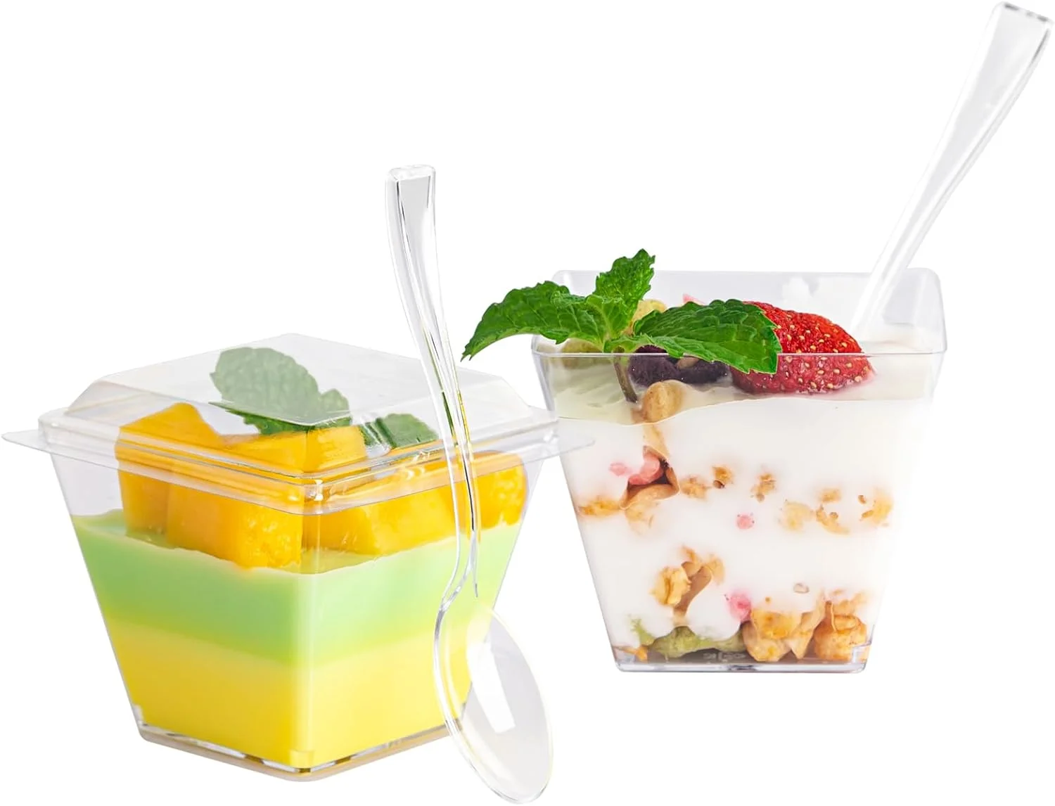 ظروف دسر مینیاتوری 100 عددی NZVCN با قاشق و درب، کاسه های دسر مربعی شفاف، فنجان های کوچک پلاستیکی پارفه، فنجان های پیش غذا برای مهمانی عروسی ظروف دسر مینیاتوری 100 عددی NZVCN با قاشق و درب، کاسه های دسر مربعی شفاف، فنجان های کوچک پلاستیکی پارفه، فنجان های پیش غذا برای مهمانی عروسی