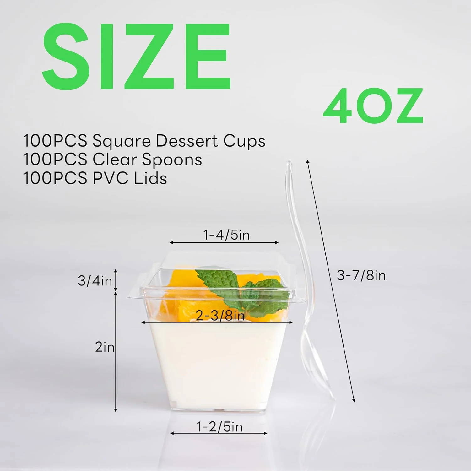 ظروف دسر مینیاتوری 100 عددی NZVCN با قاشق و درب، کاسه های دسر مربعی شفاف، فنجان های کوچک پلاستیکی پارفه، فنجان های پیش غذا برای مهمانی عروسی