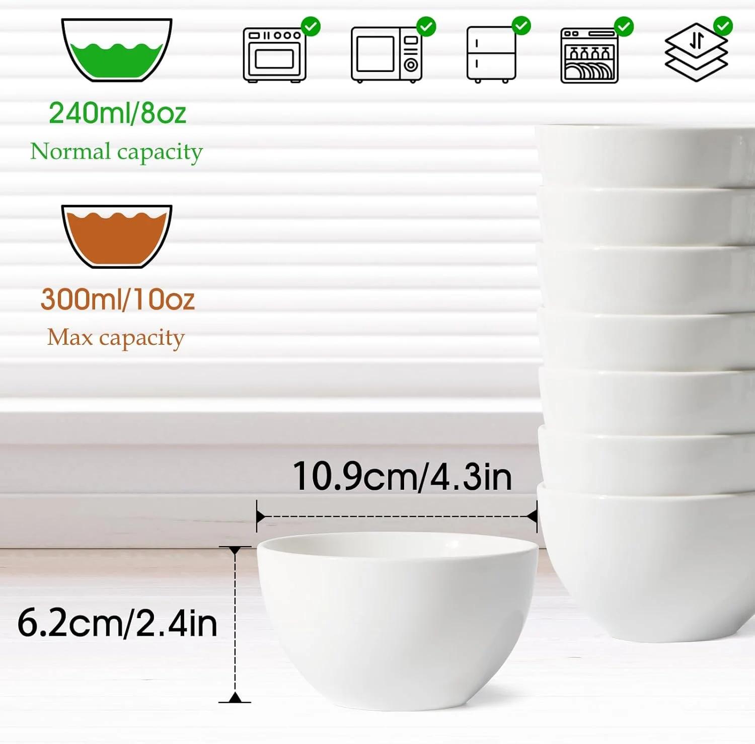 کاسه دسر 300 میلی لیتری NUTRIUPS، کاسه های کوچک غلات، کاسه سرامیکی 11 × 6 سانتی متری برای تنقلات، دسرها، سالادهای جانبی، برنج، کاسه سوپ 4 عددی