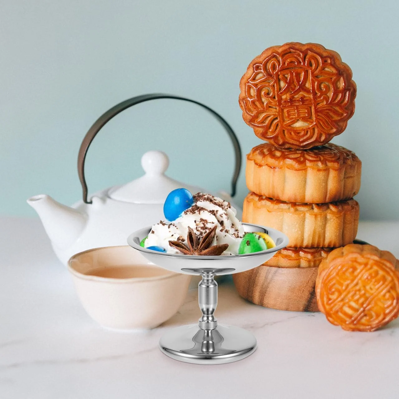 NOLITOY 5 عدد کاسه بستنی پایه دار، جا بستنی فلزی، بشقاب پیش غذا، ظروف میوه، ظروف دسر، ظرف غذا، فنجان دسر تزئینی، کاسه دسر آشپزخانه