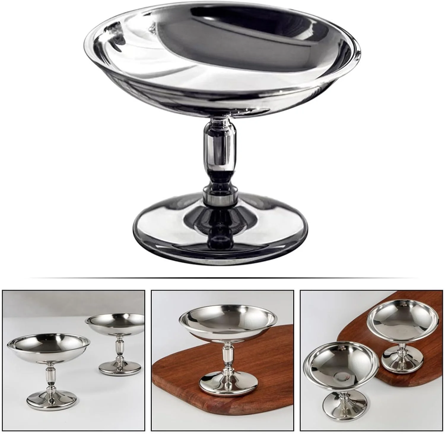 کاسه دسر NIPVKP، کاسه بستنی، فنجان پودینگ نفیس، دسر فلزی پایه بلند، ماست، نقره ای