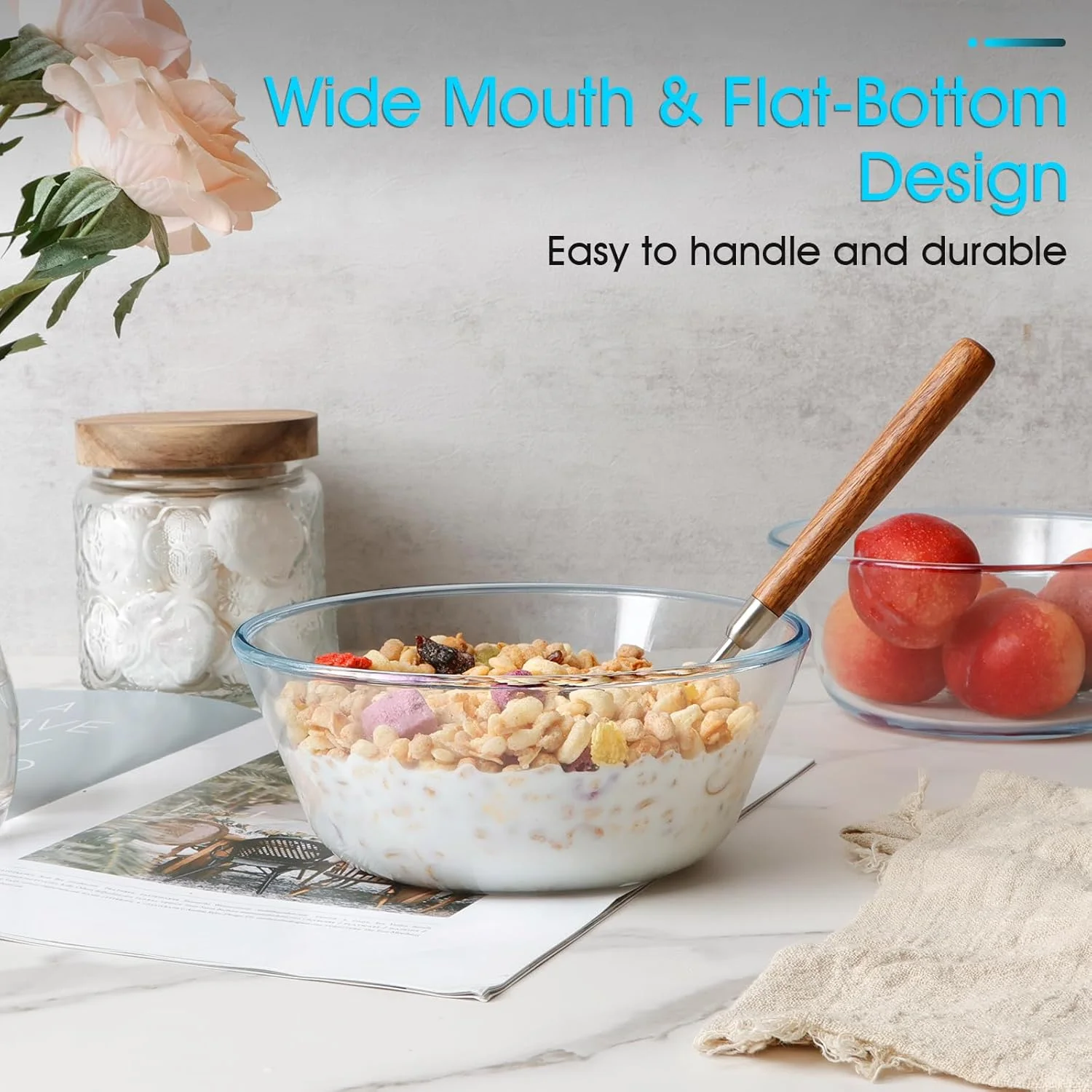 مجموعه 4 کاسه شیشه ای کوچک نوتری یو پی اس، کاسه شیشه ای 800 میلی لیتری، کاسه سالاد، 15.2 سانتی متر، کاسه دسر شیشه ای، شیشه، شیشه سکوریت