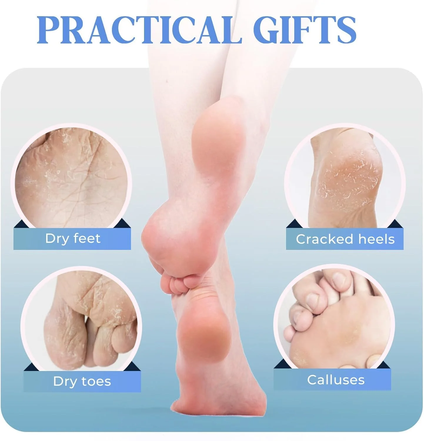 سوهان برقی پدیکور پا GraGra، از بین برنده پوست سفت، ابزار جدید چند منظوره مراقبت از پا، پدیکور قوی برای پوست خشک و مرده، پینه های پاشنه ترک خورده (سفید)