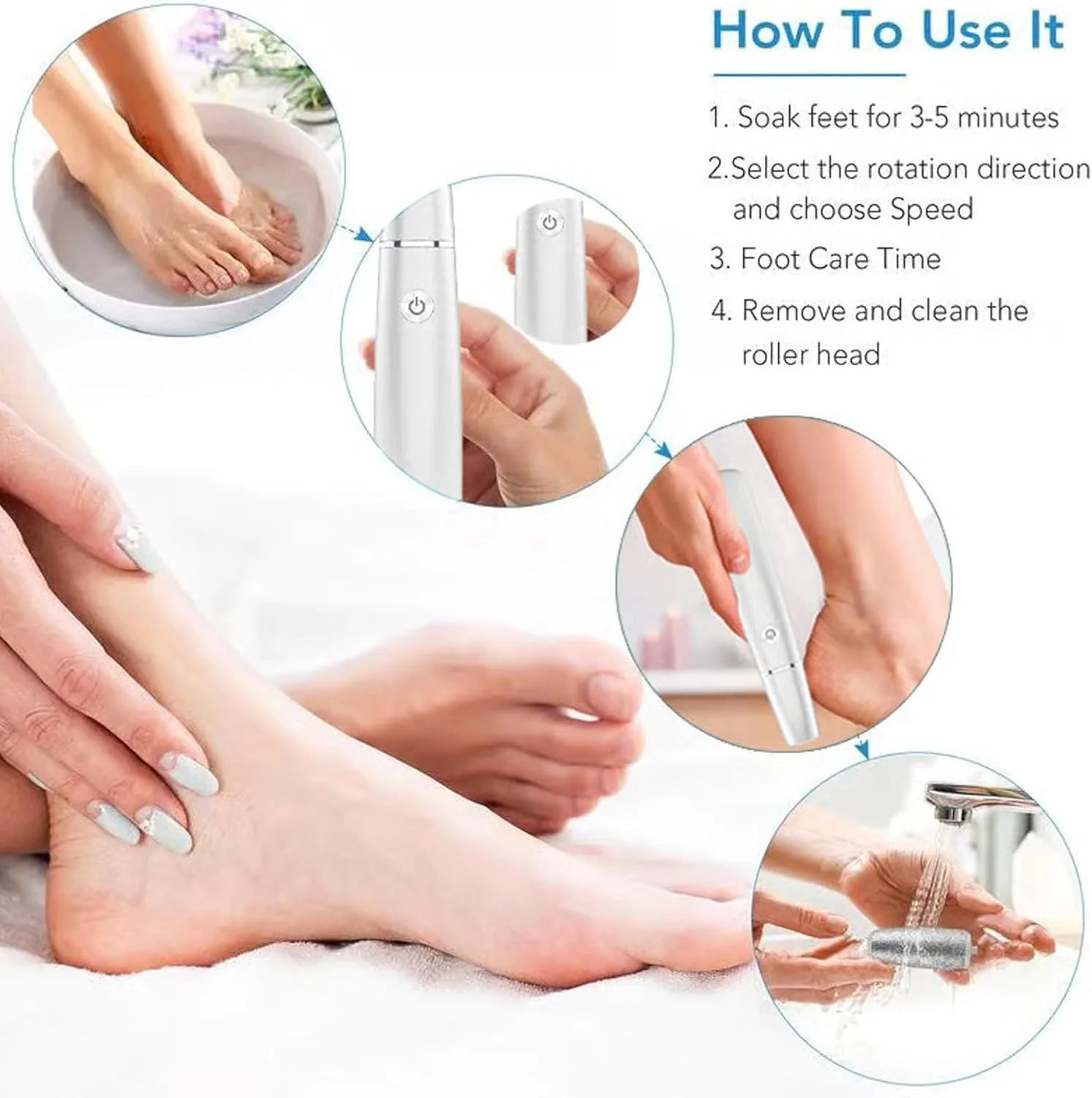 سوهان برقی پدیکور پا GraGra، از بین برنده پوست سفت، ابزار جدید چند منظوره مراقبت از پا، پدیکور قوی برای پوست خشک و مرده، پینه های پاشنه ترک خورده (سفید)