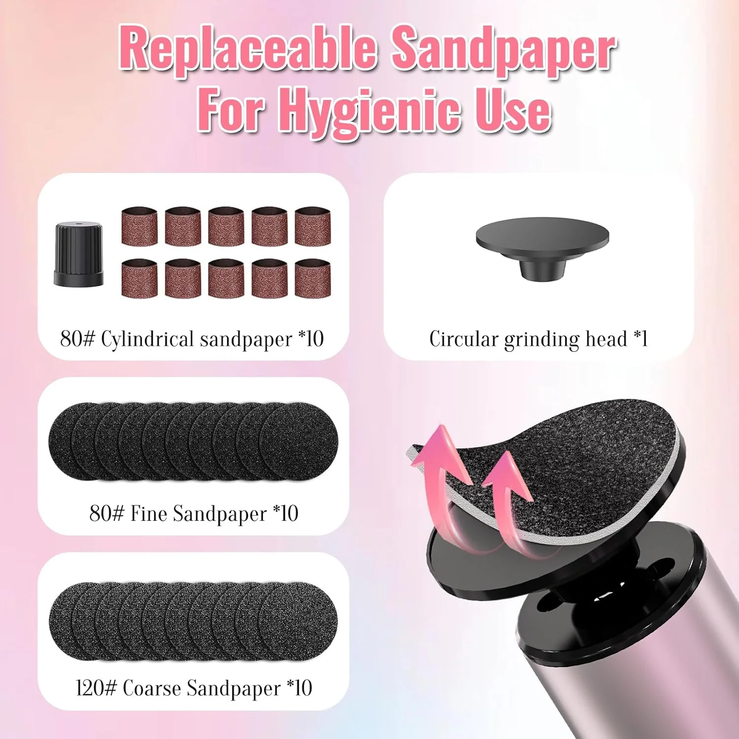 FUNKYLEE Electric Foot Callus Remover, Foldable Design, Rechargeable Electric Foot File, 2-in-1 Grinding Heads for Large Area Callus Removal and Delicate Care, 9 Adjustable Speeds (Rose Gold)