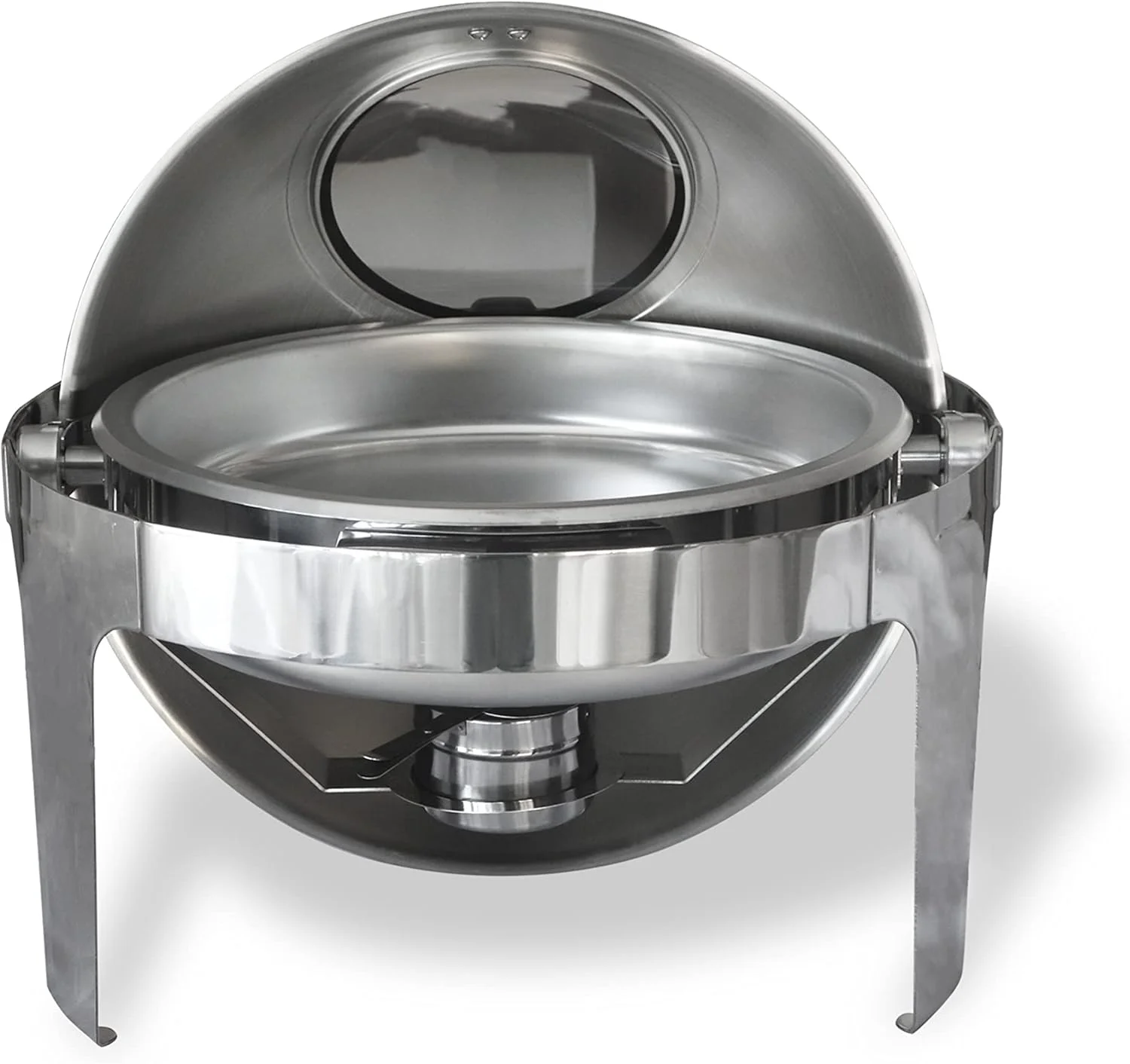 ظرف گرم نگهدارنده غذا استیل مالابار تریدینگ کمپانی با درب چرخشی، ست ظرف گرم نگهدارنده گرد با ظرف غذا/آب و جای سوخت، گرم کننده بوفه با روکش آینه ای (درب شفاف)