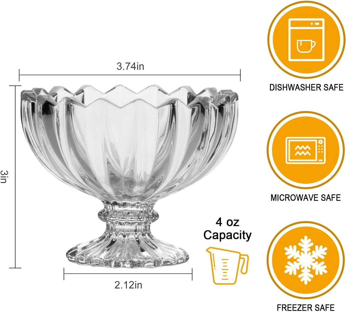 ظروف دسر/فنجان های شیشه ای ماردش، فنجان های دسر کوچک و پایه دار لاله ای شکل شفاف، مناسب برای دسر، بستنی، میوه، سالاد، میان وعده، کوکتل، چاشنی، ترایفل و جشن تولد (ست 6 عددی)