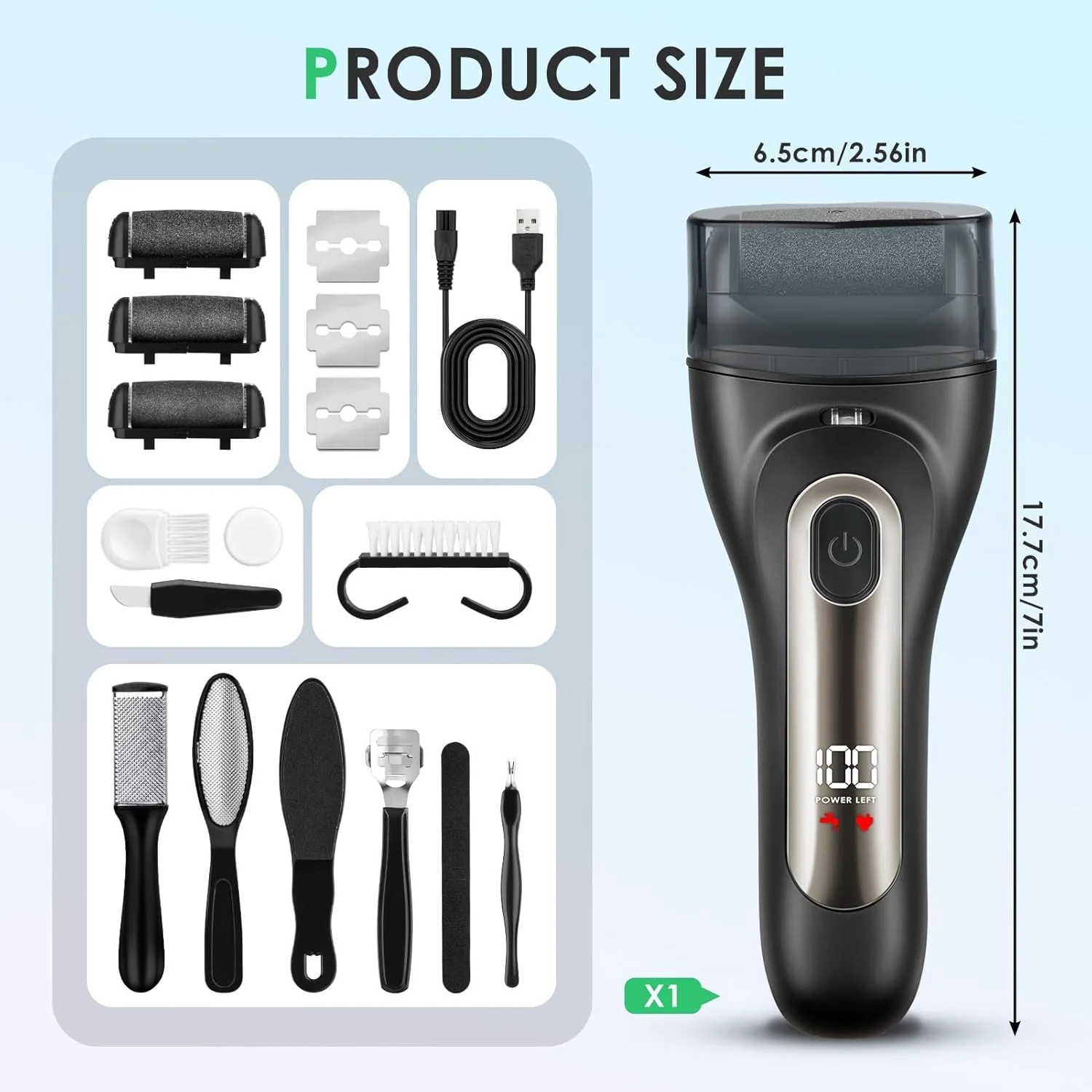 سوهان برقی پینه پا GlasFlength، ضد آب IPX7، دارای 3 غلتک تعویضی، سوهان برقی پا برای پاشنه های ترک خورده، از بین بردن پینه های مرده سوهان برقی پینه پا GlasFlength، ضد آب IPX7، دارای 3 غلتک تعویضی، سوهان برقی پا برای پاشنه های ترک خورده، از بین بردن پینه های مرده